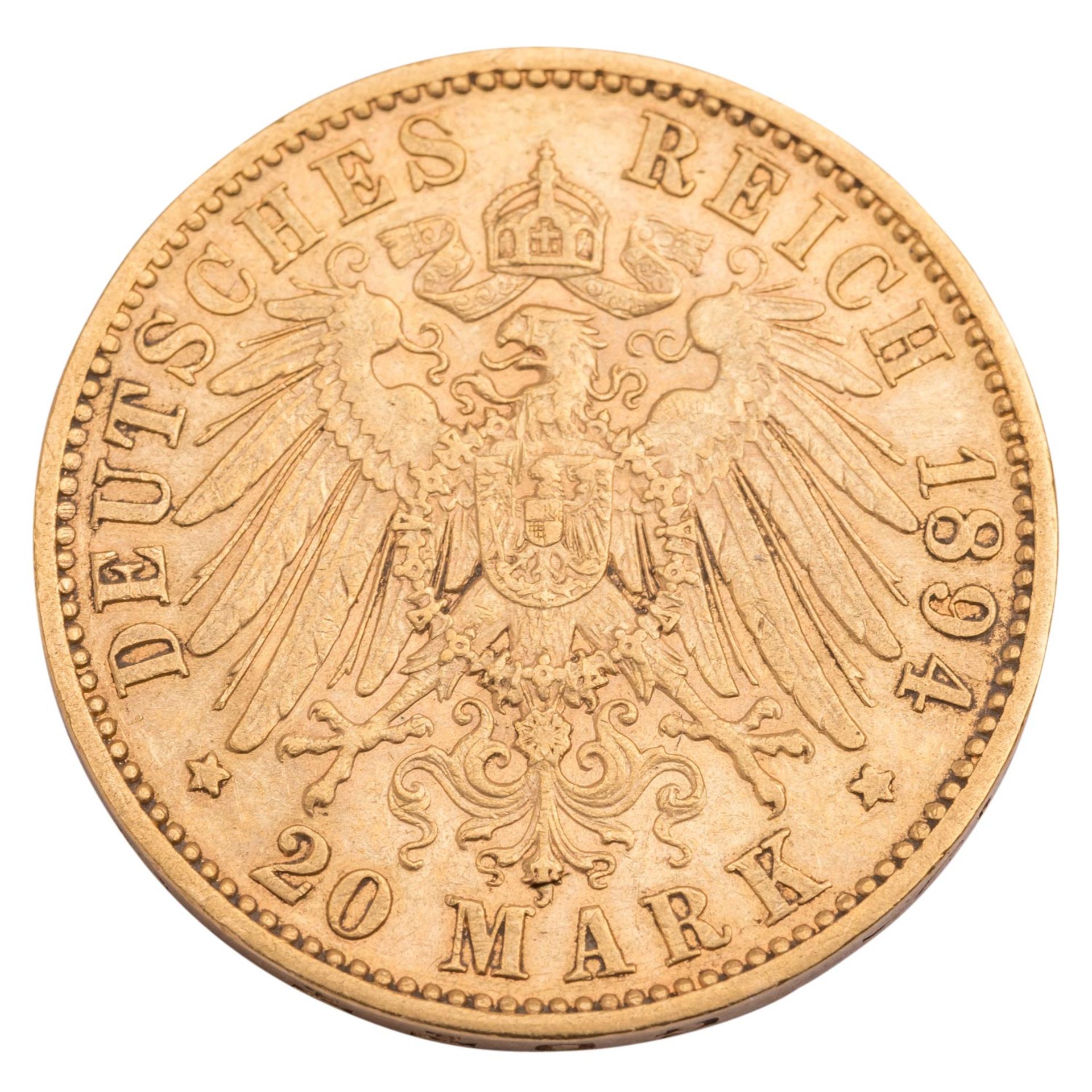 Dt. Kaiserreich /GOLD - Sachsen König Albert 20 Mark 1894-E - Image 2 of 2