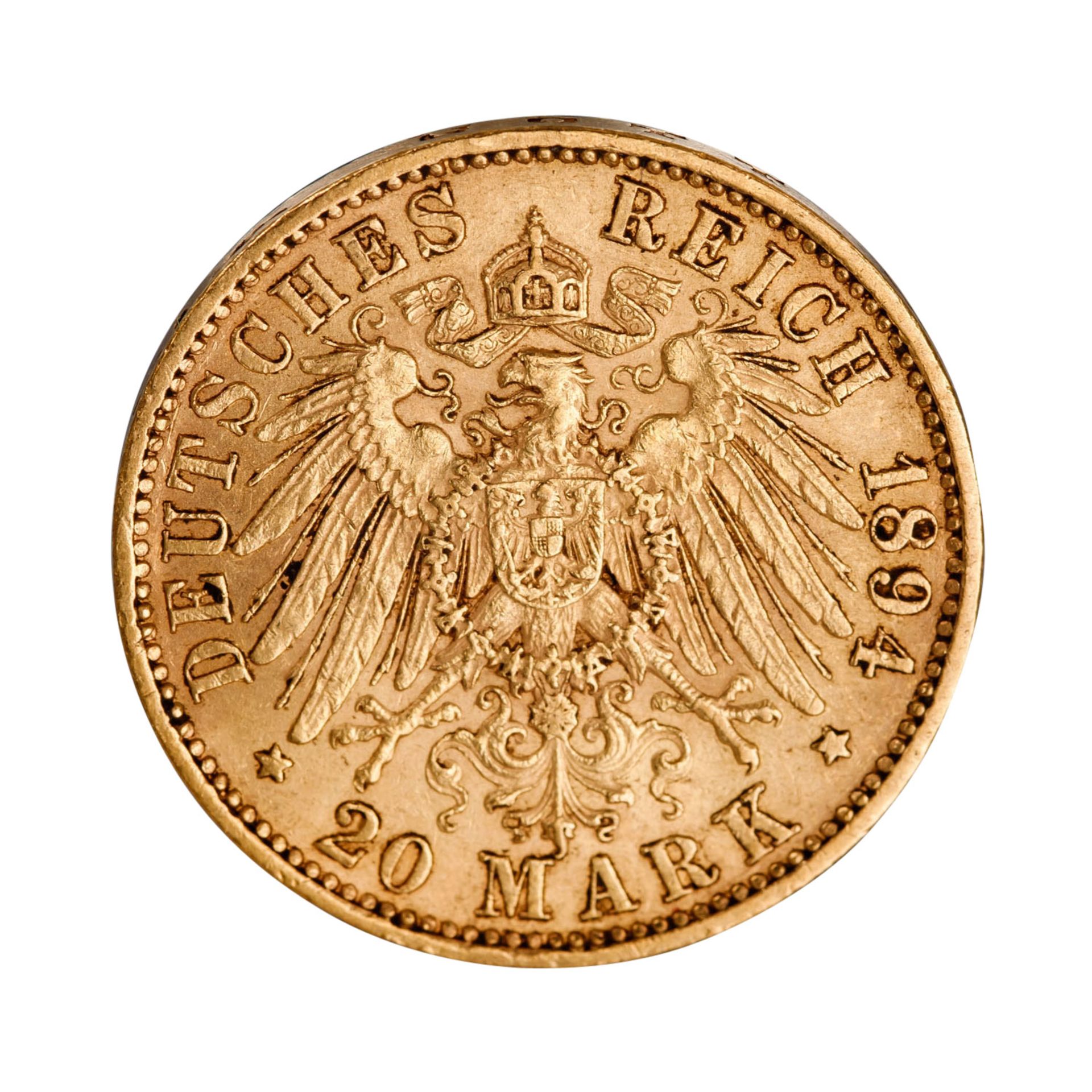 Sachsen/GOLD - 20 Mark 1894 E, - Bild 2 aus 2