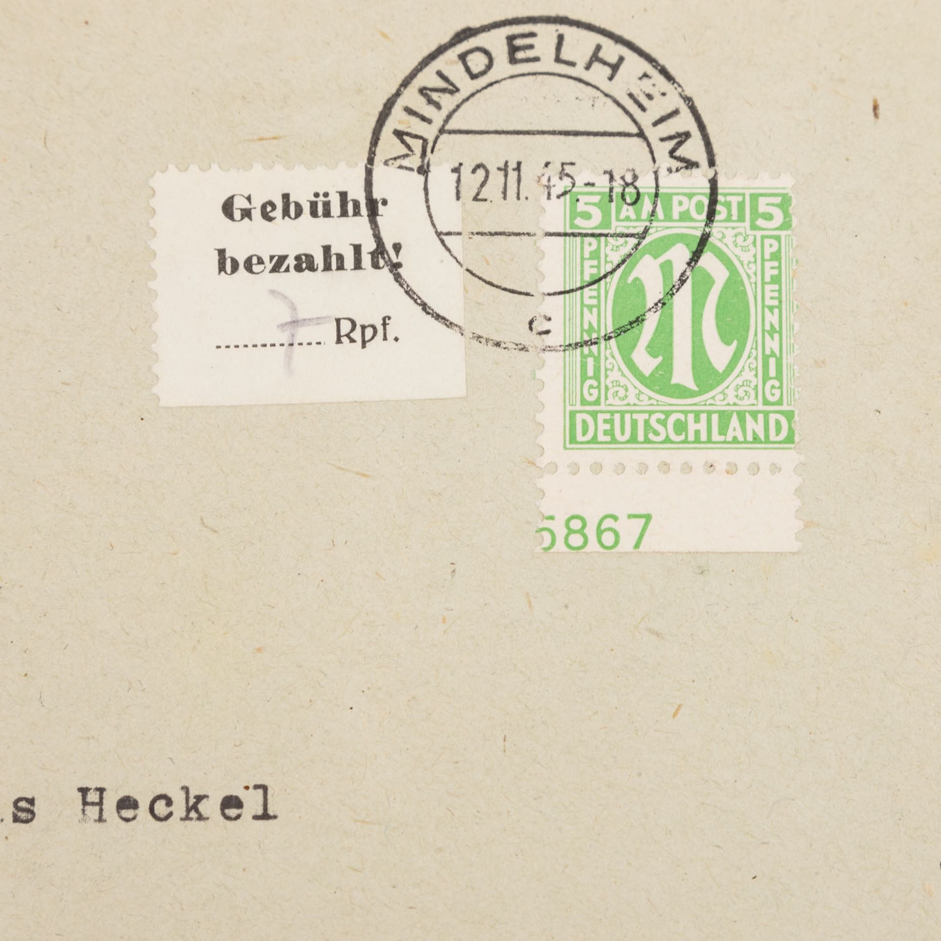 D. nach 1945 / Bizone - Lokalausgabe Mindelheim zu 7 Rpf. zusammen  - Bild 2 aus 2