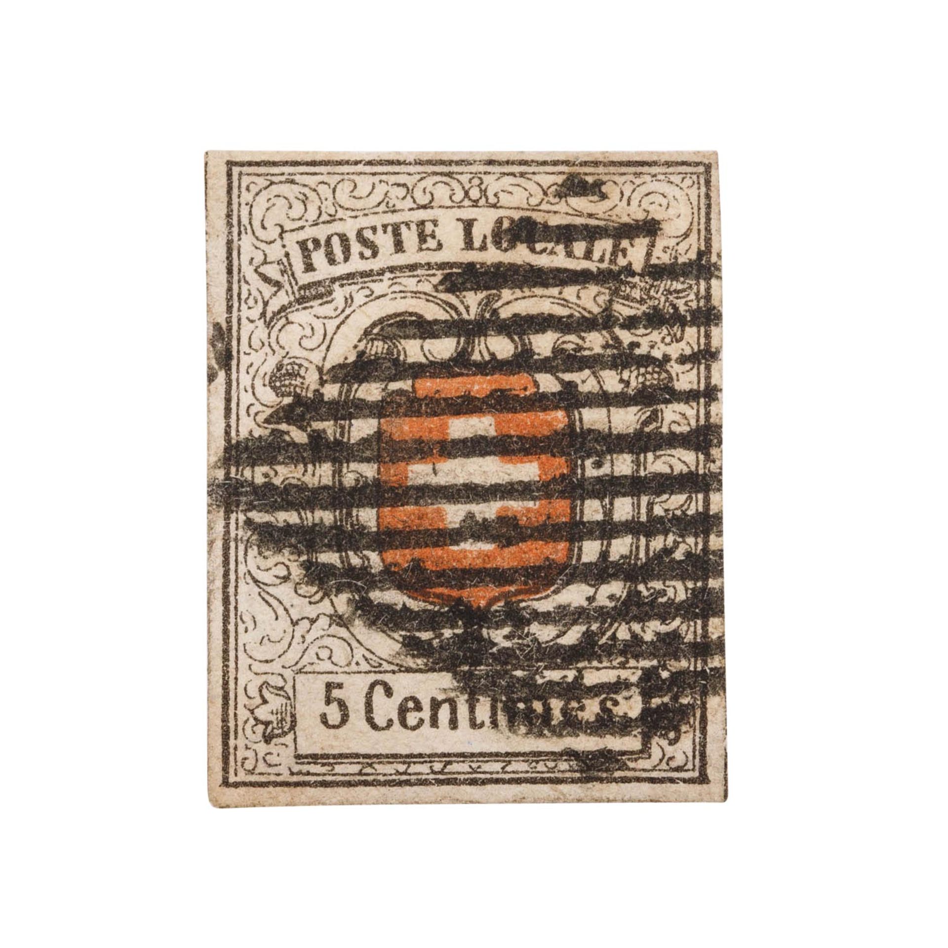Schweiz, Übergangszeit, Postkreis Genf - 1851, 5 Centimes. Schwarz/Rot, sogenannte "Neuenburg"  - Bild 2 aus 3