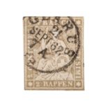 Schweiz - 1862, 2 Rappen grau, sitzende Helvetia,