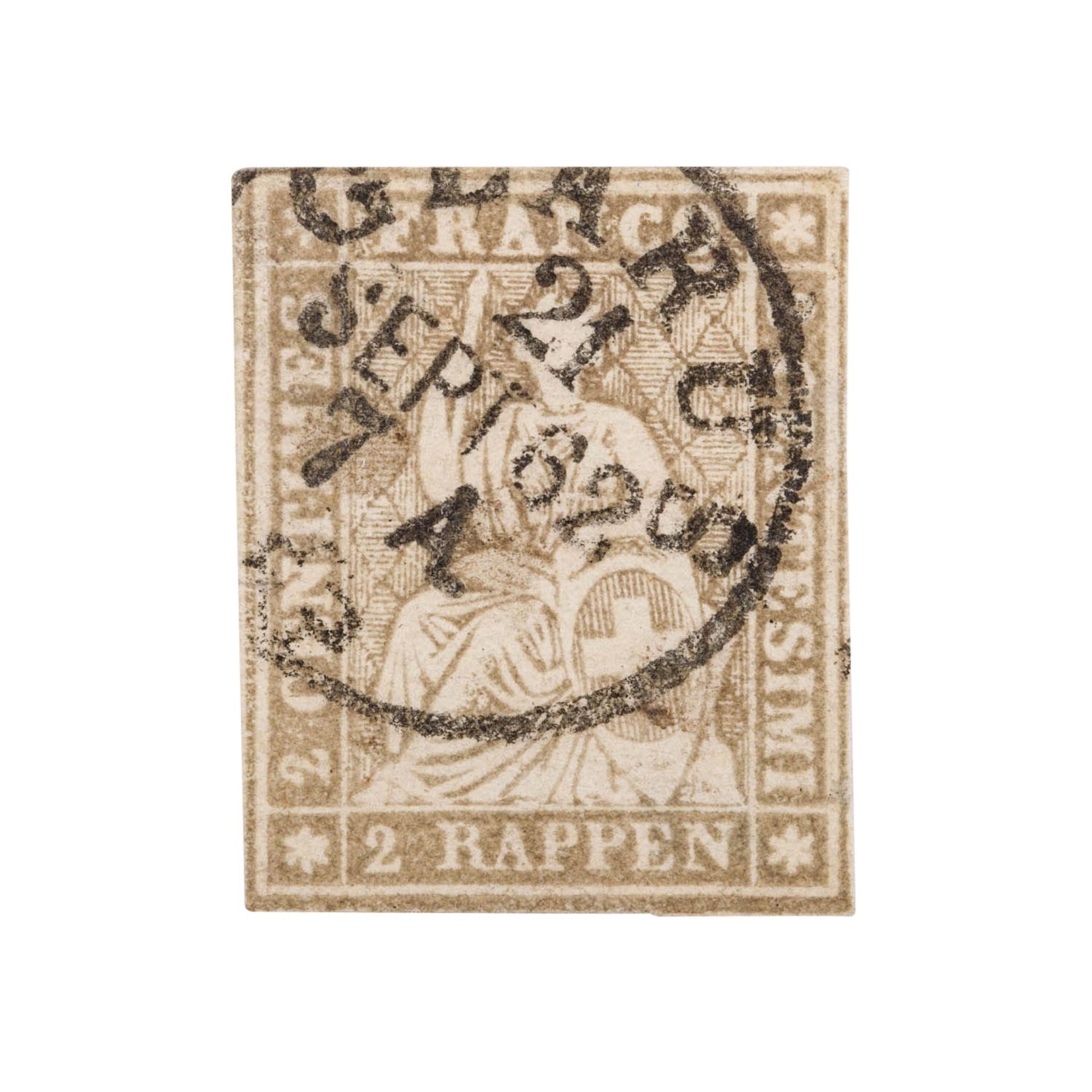 Schweiz - 1862, 2 Rappen grau, sitzende Helvetia, 