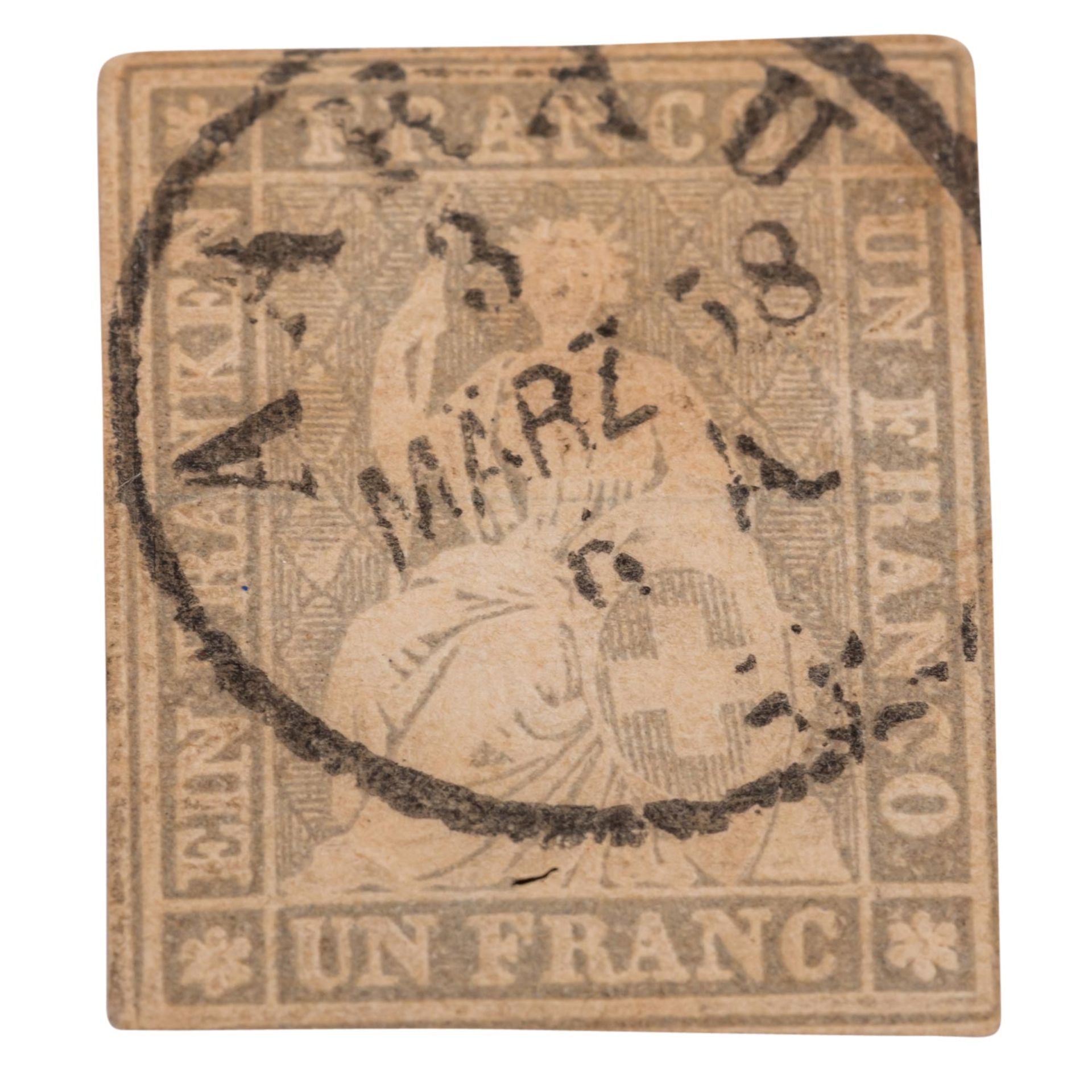 Schweiz - 1855, 1 Francs, 2. Berner Druck mit schwarzem Seidenfaden,  - Bild 2 aus 3
