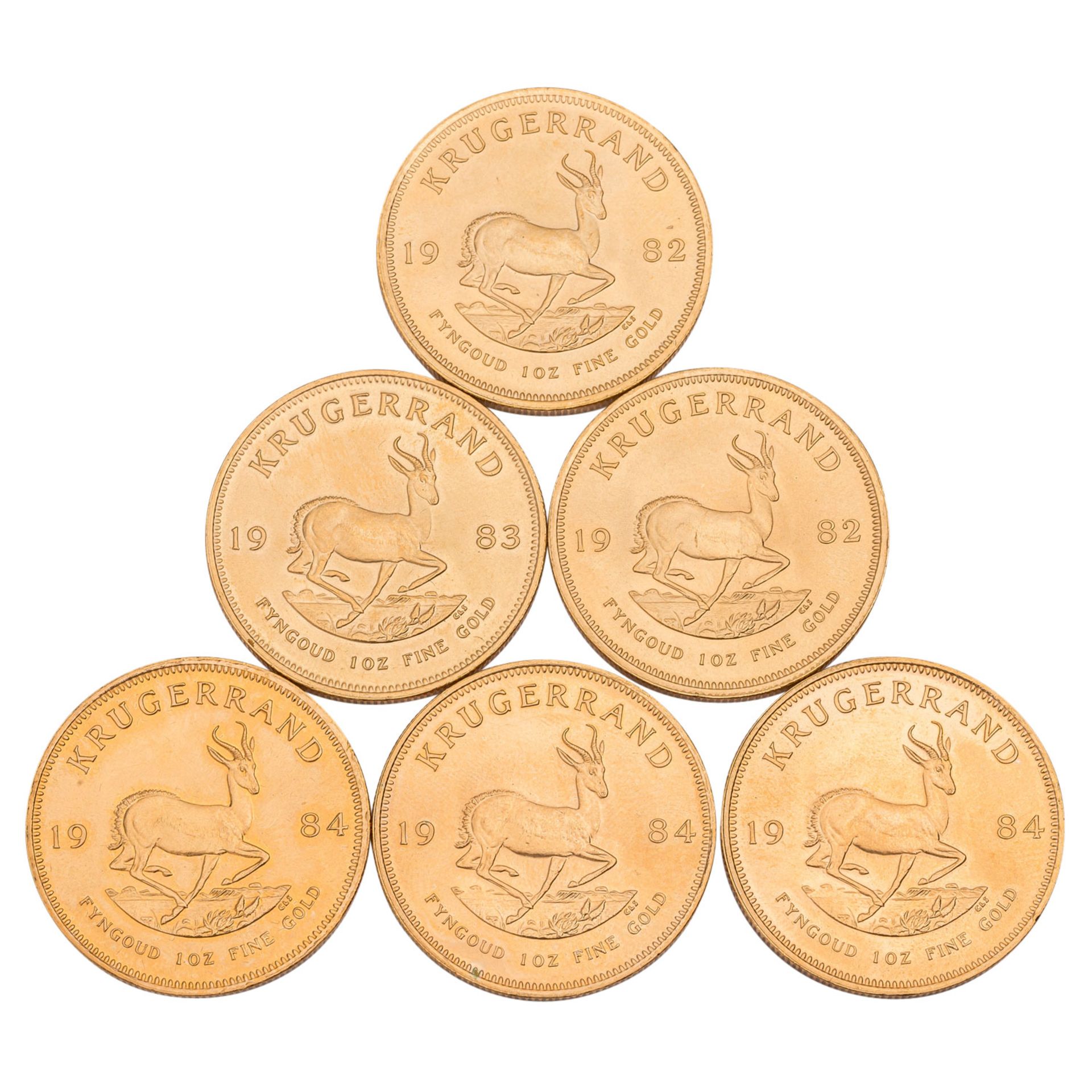 6 x Südafrika/Gold - 1 Krügerrand der Jahre 1982 (2x) / 1983 /1984 (3x), - Image 2 of 2