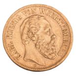 Dt. Kaiserreich /GOLD - Württemberg, Karl 10 Mark 1880-F