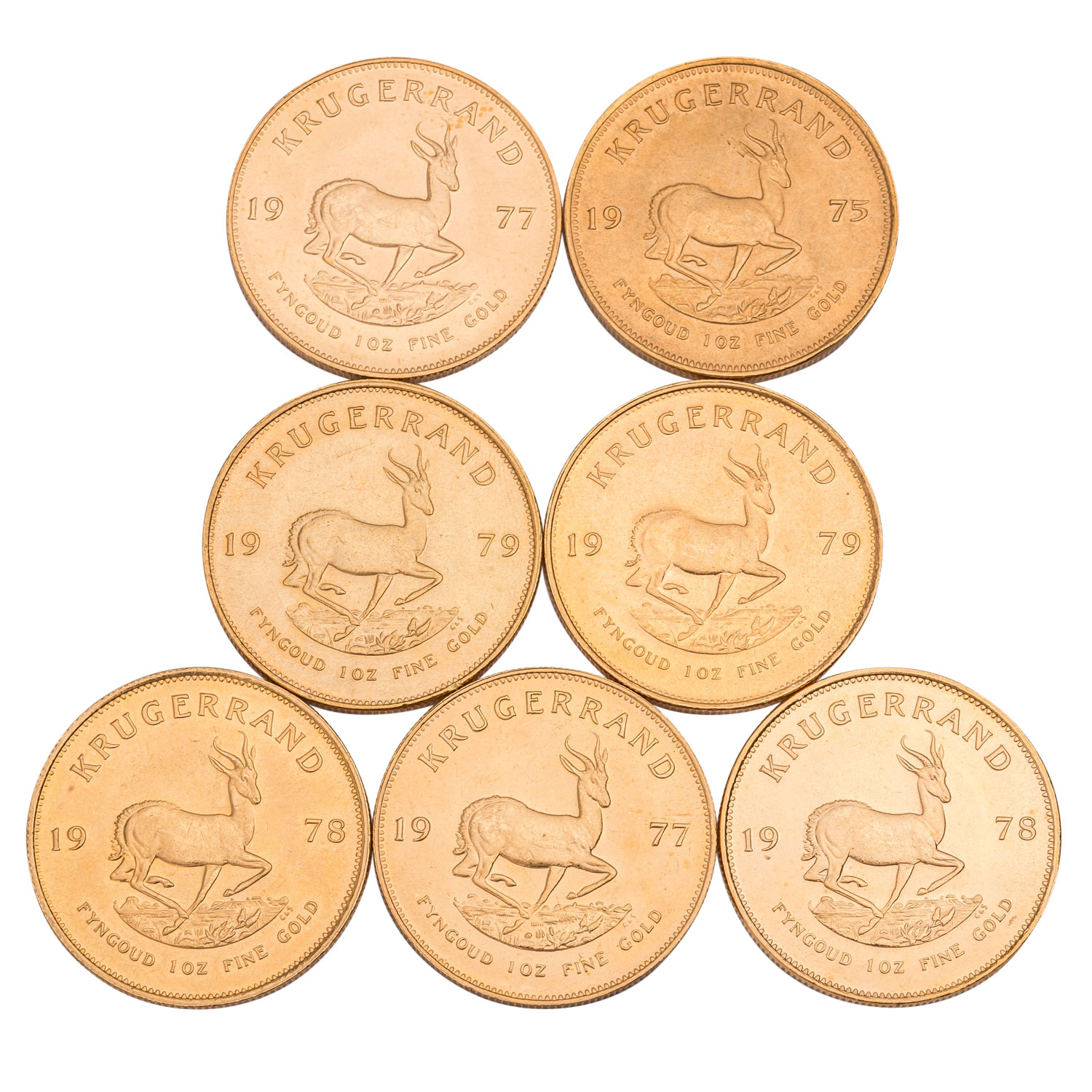 7 x Südafrika/Gold - 1 Krügerrand der Jahre 1975/1977 (2x)/ 1978 (2x) / 1979 (2x), - Image 2 of 2