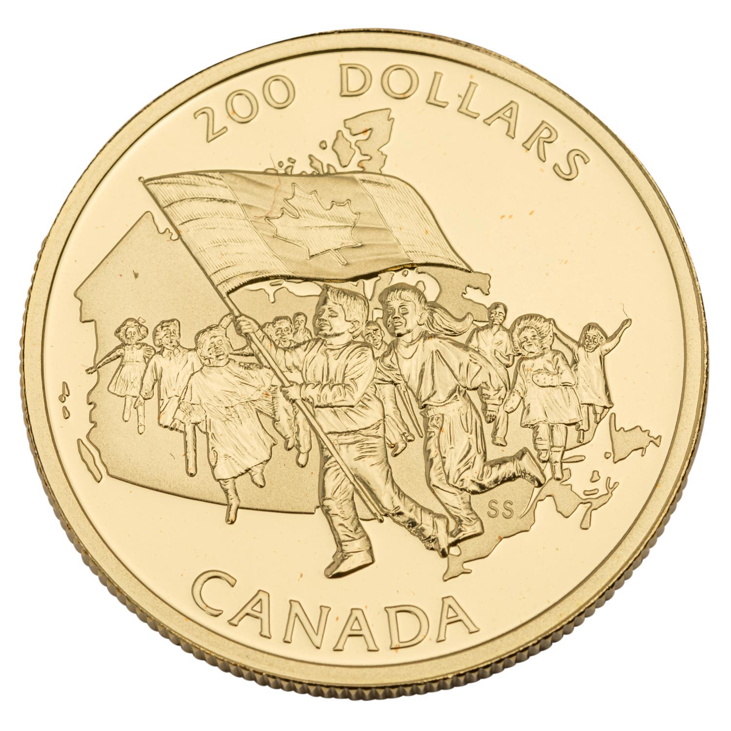Kanada /GOLD - Elisabeth II. 200 $ '25. Jahrestag der kanadische Flagge' 1990 PP