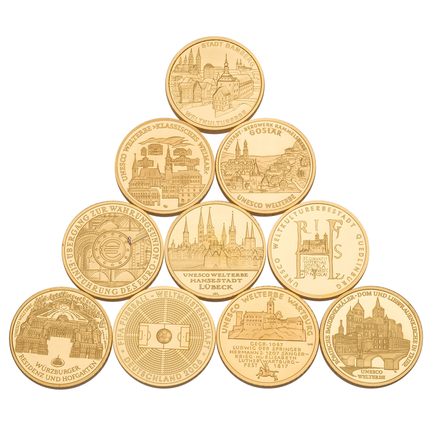 BRD - 10 x 100 Euro in GOLD, 2002 bis 2011, je 1/2 Unze fein, - Image 2 of 3