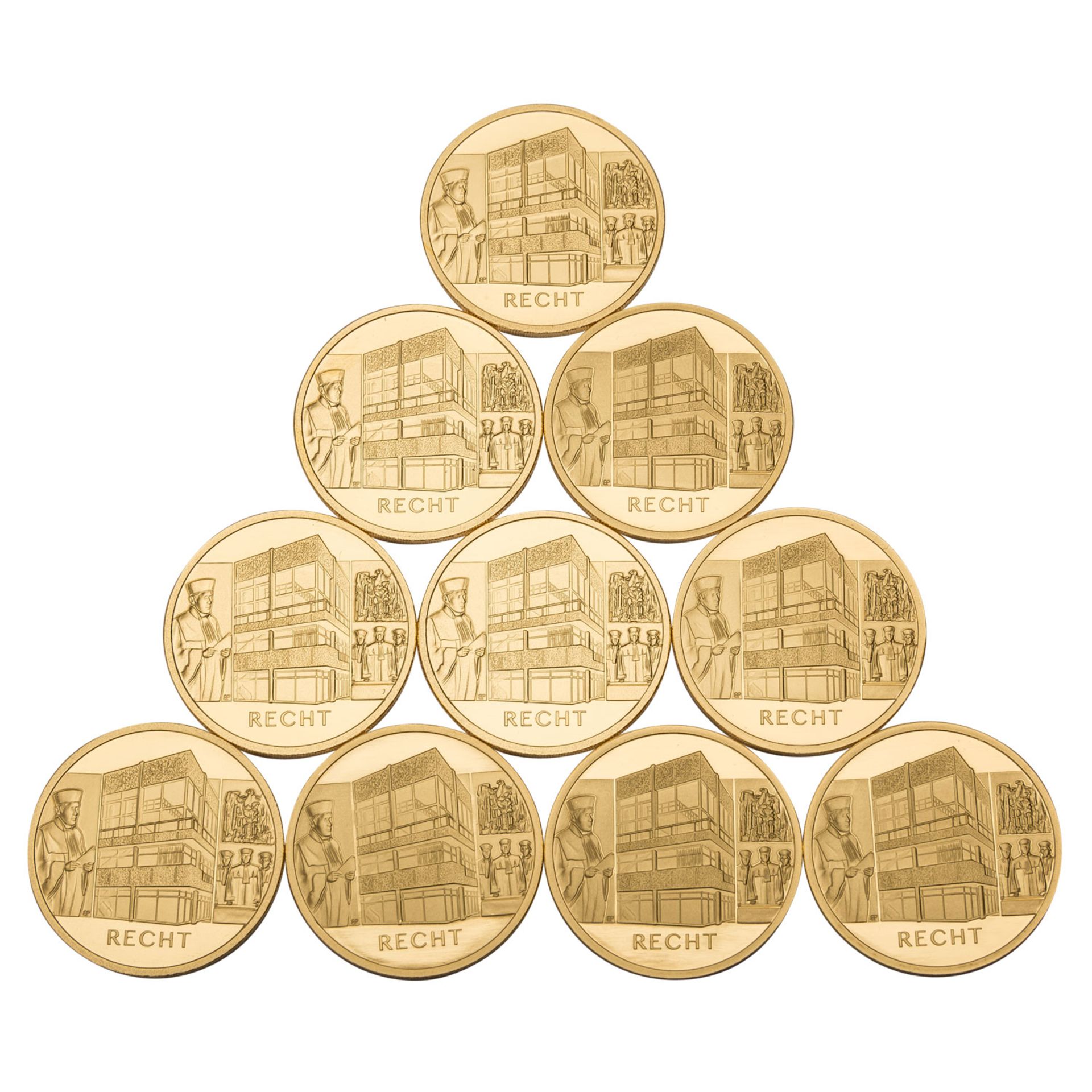 10 x BRD/GOLD - 100€ 2021 mit den Prägestätten D(2x) / F(2x)/G (3x)/J (3x),  - Bild 2 aus 3