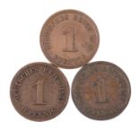 Dt. Kaiserreich /Kleinmünzen - 3 x 1 Pfennig 1873-A, B, D, Jaeger 1