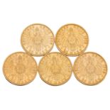 Preussen/GOLD-Lot - 5 x 20 Mark Wilhelm II. 1892/99/1906/10/12,