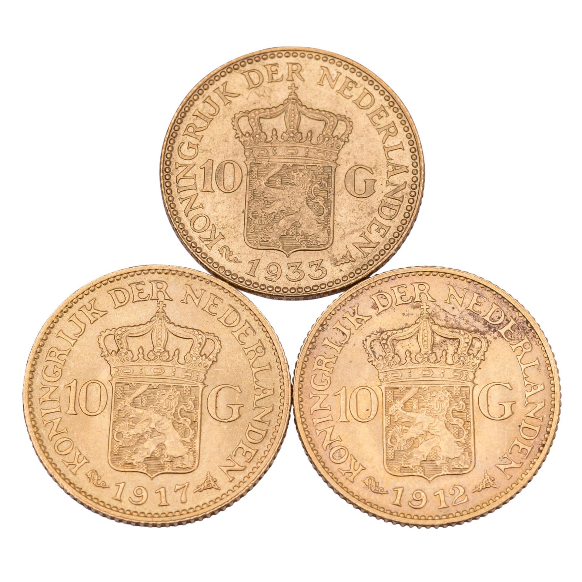 Kleines Investmentlot Niederlanden /GOLD - Wilhelmina 3 x 10 Gulden  - Bild 2 aus 2
