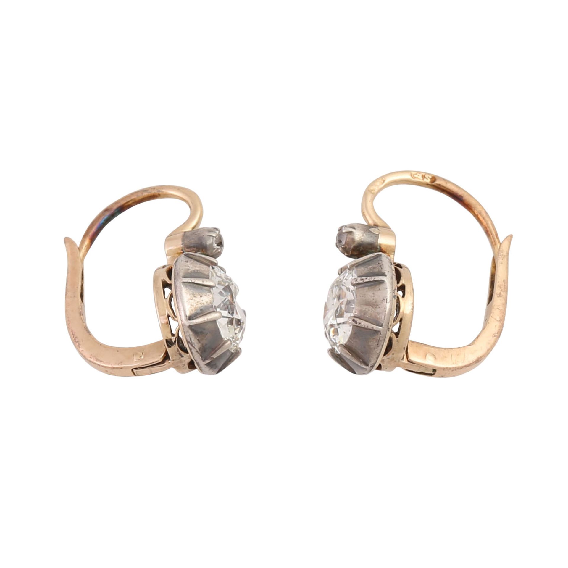 Ohrringe mit Altschliffdiamanten zus. ca. 1,5 ct, - Bild 2 aus 5