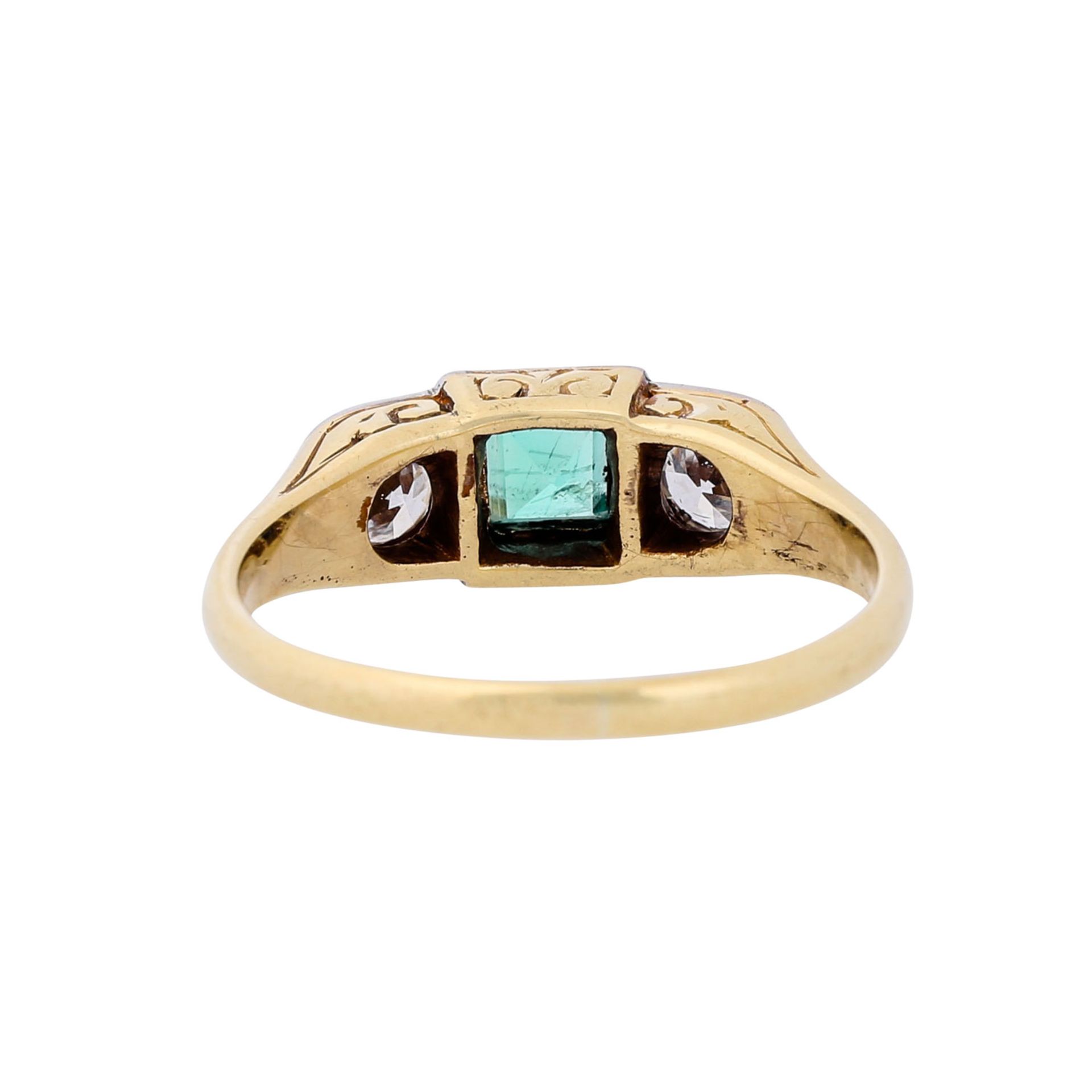 Ring mit Smaragd und 2 Altschliffdiamanten - Bild 3 aus 4