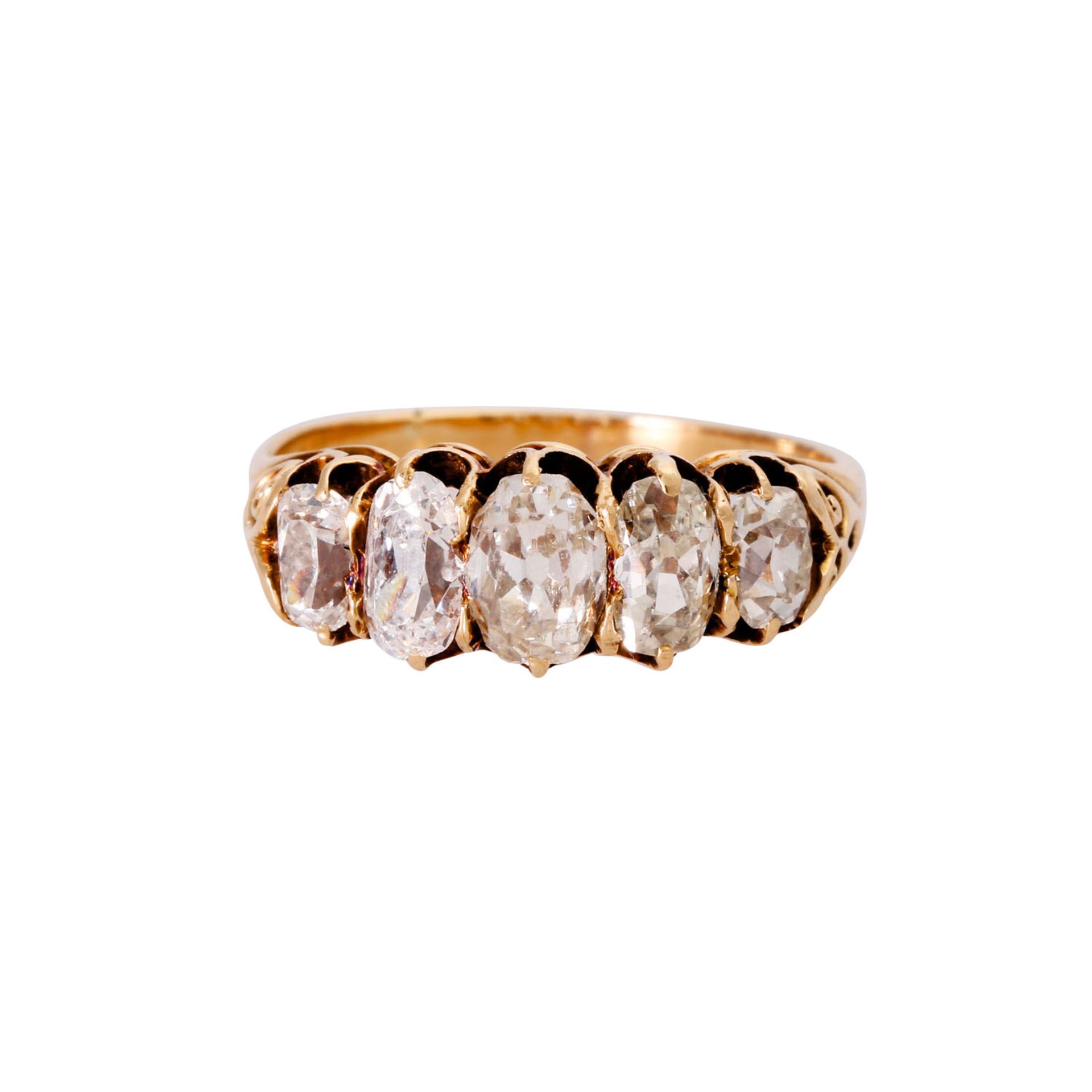 Ring mit 5 schönen Altschliffdiamanten, zus. ca. 1,4 ct, - Bild 2 aus 3