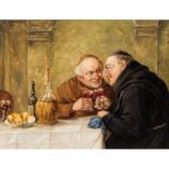 ROESSLER, GEORG (1861-1925) "Zwei Mönche stießen an einem gedeckten Tisch an"