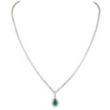 Collier mit Smaragdtropfen ca. 0,58 ct und Brillanten ca. 0,76 ct,