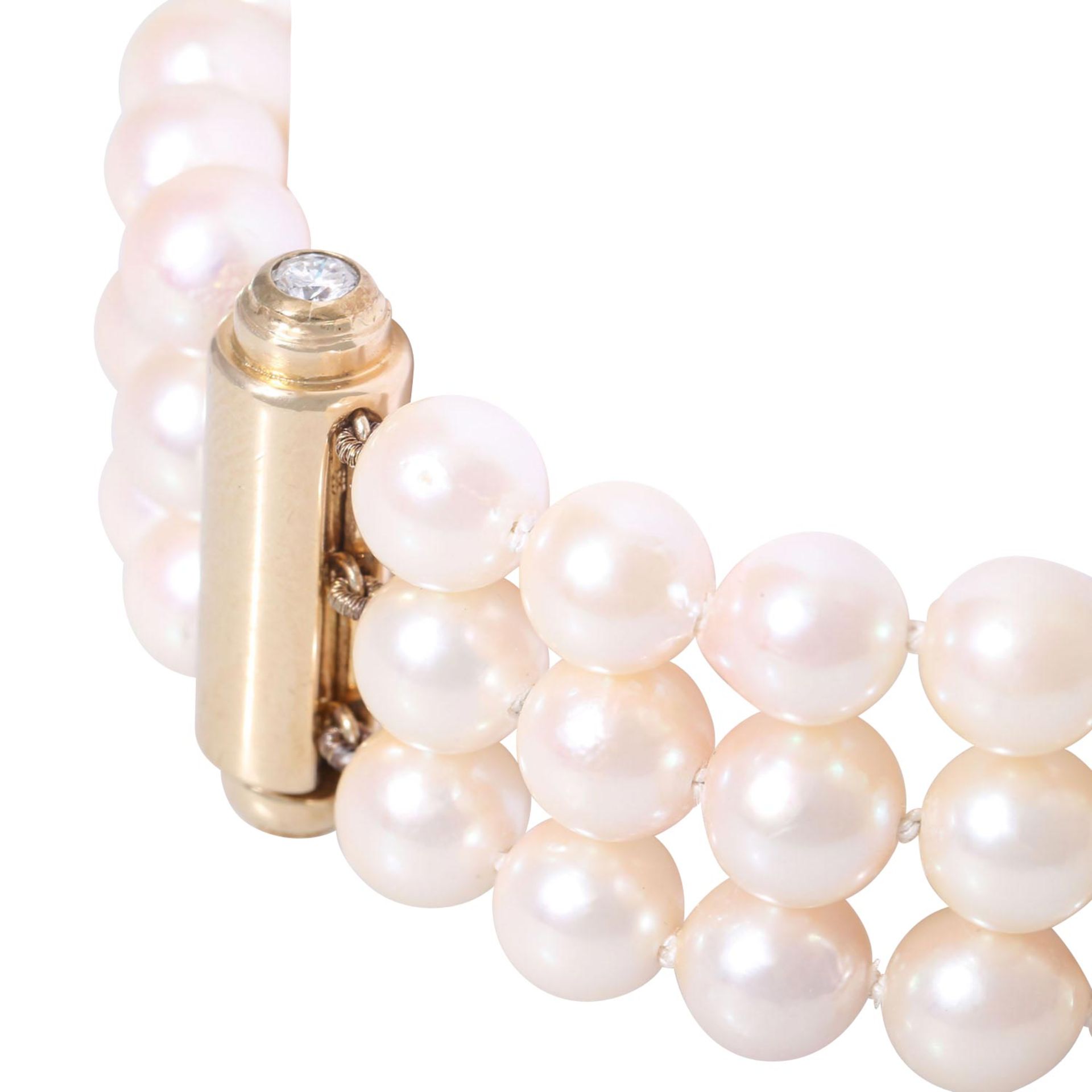 Perlenarmband mit hochwertiger Steckschließe besetzt mit 2 Brillanten, - Bild 3 aus 4