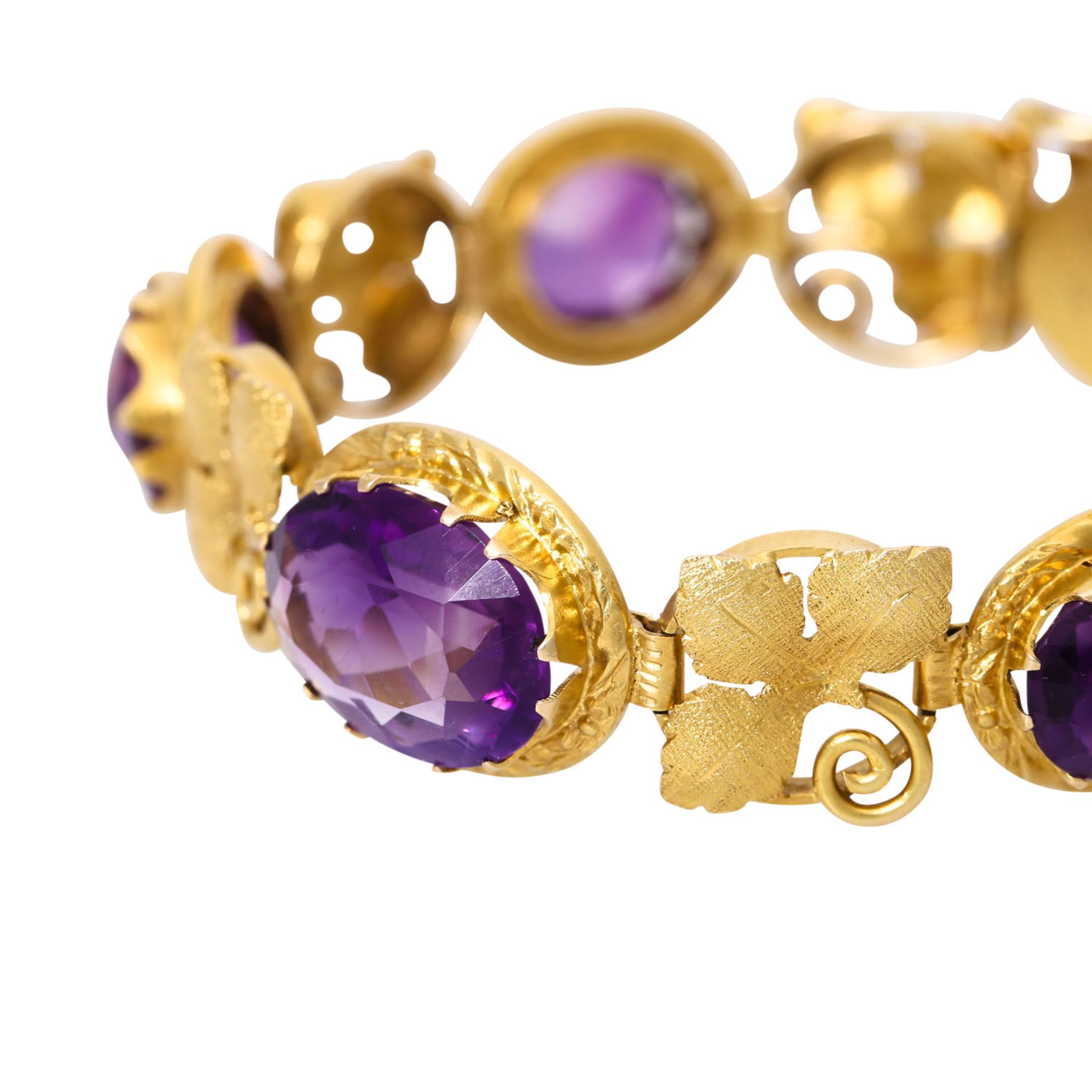 Armband mit 5 ovalen Amethysten, - Bild 3 aus 5