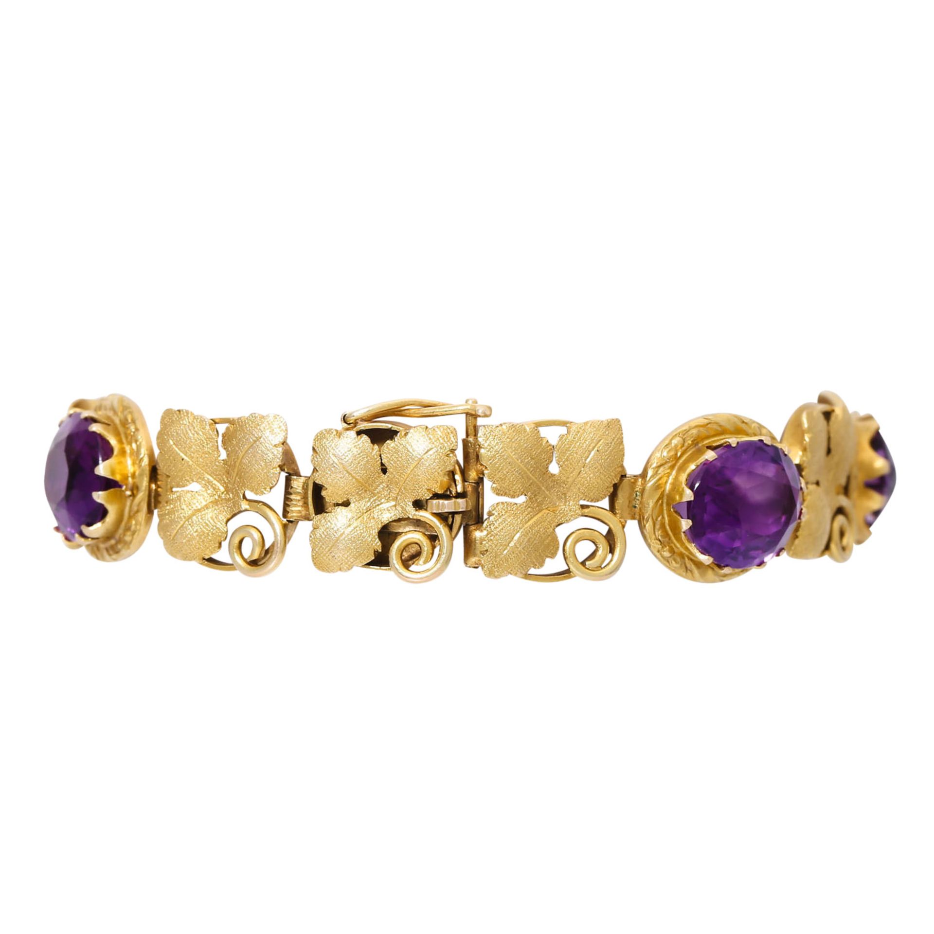 Armband mit 5 ovalen Amethysten, - Bild 2 aus 5