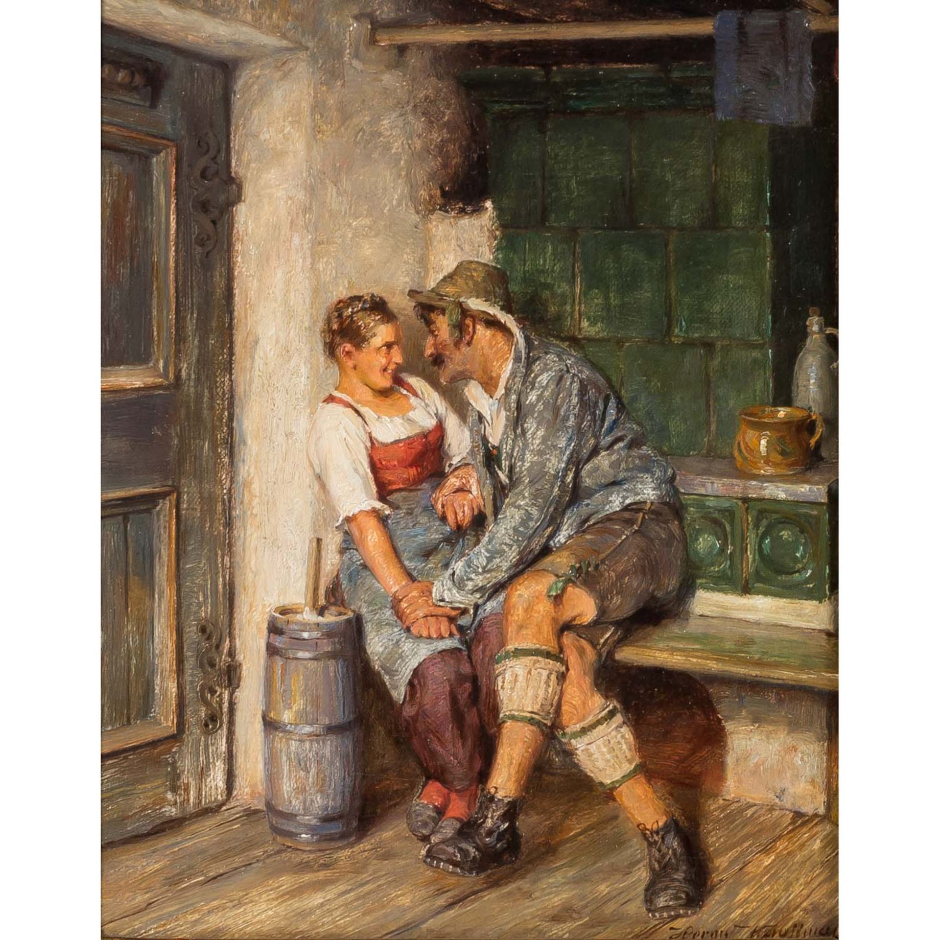 KAUFFMANN, HERMANN (1873-1953) "Am Kachelofen sitzendes Paar"