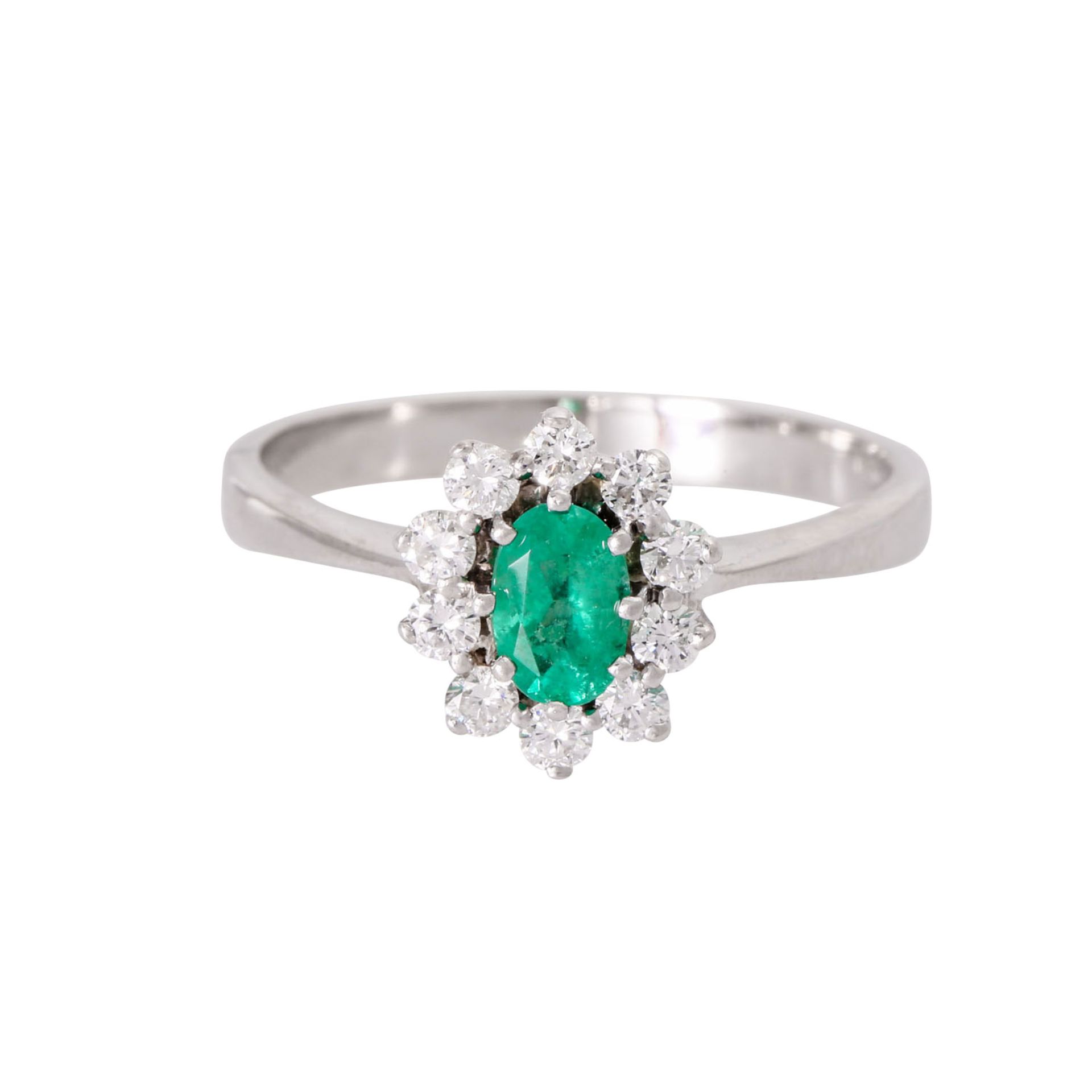 WEMPE Ring mit Smaragd umgeben von 10 Brillanten zus. ca. 0,2 ct, - Bild 2 aus 3