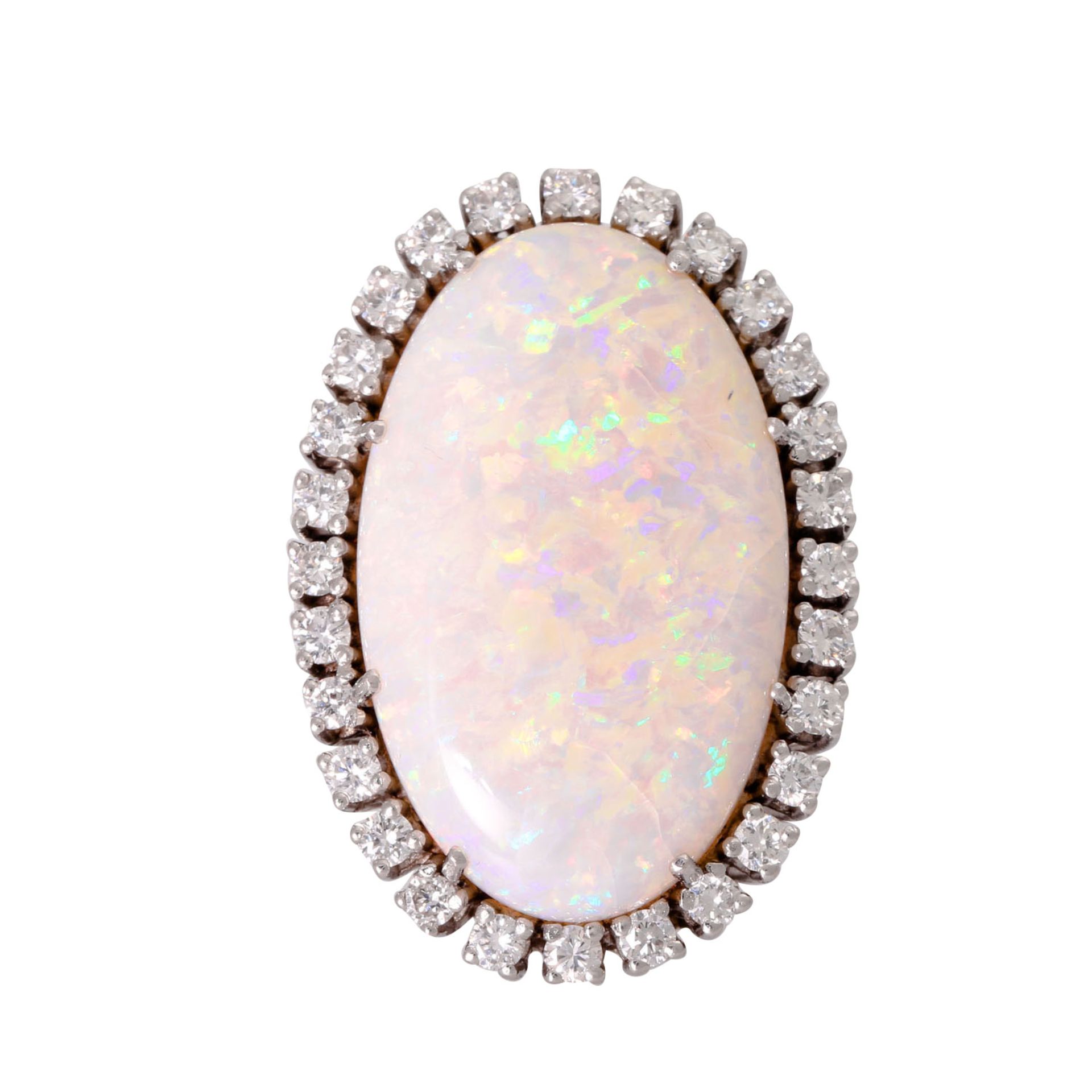 Ring mit großem Opal entouriert von Brillanten zus. ca. 1 ct, - Bild 2 aus 3