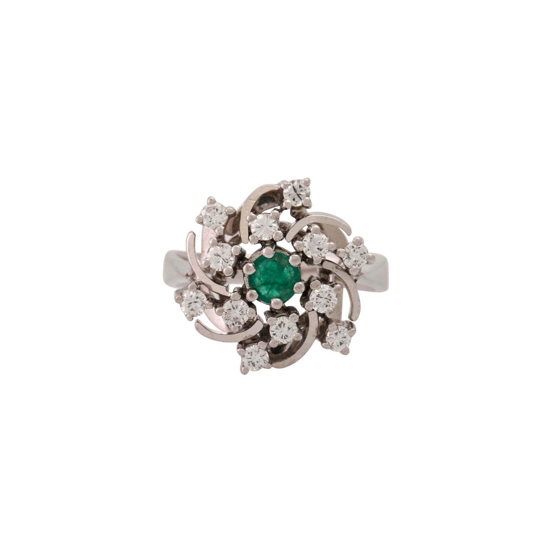 Ring mit Smaragd umgeben von Brillanten zus. ca. 0,62 ct, - Image 2 of 4