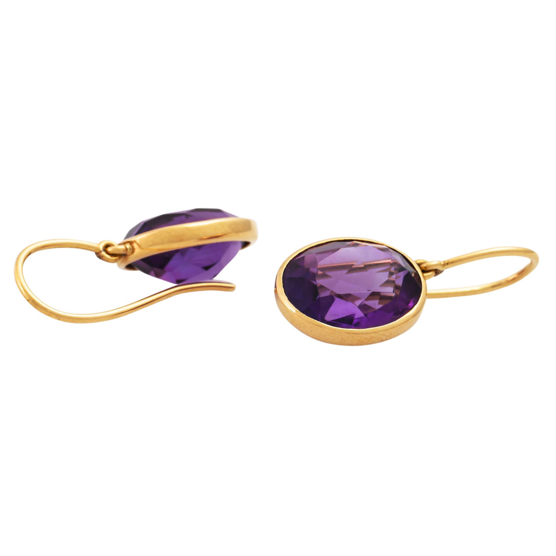 Ohrhänger mit oval facettierten Amethysten, - Bild 3 aus 4