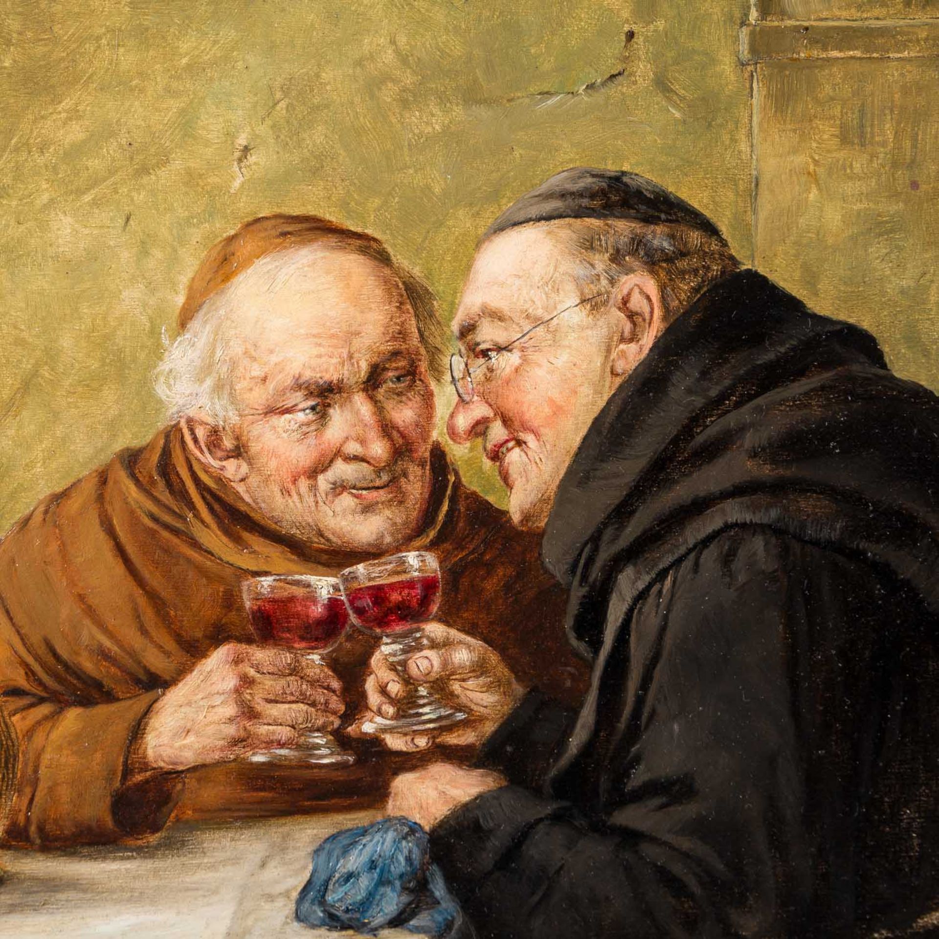ROESSLER, GEORG (1861-1925) "Zwei Mönche stießen an einem gedeckten Tisch an" - Image 4 of 8