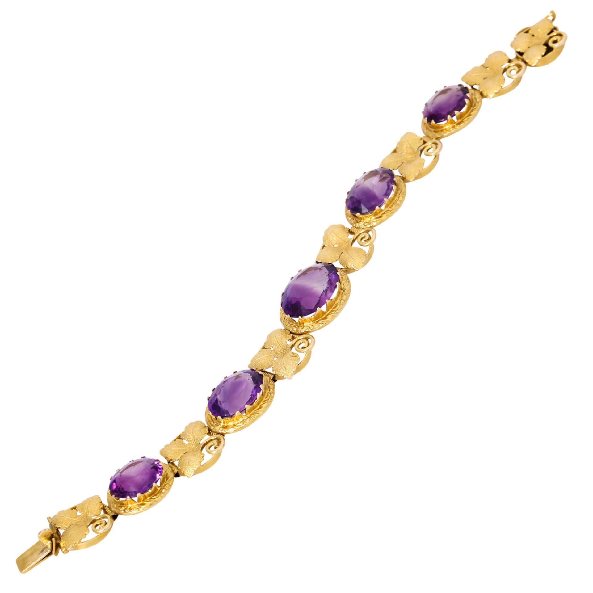 Armband mit 5 ovalen Amethysten, - Bild 5 aus 5