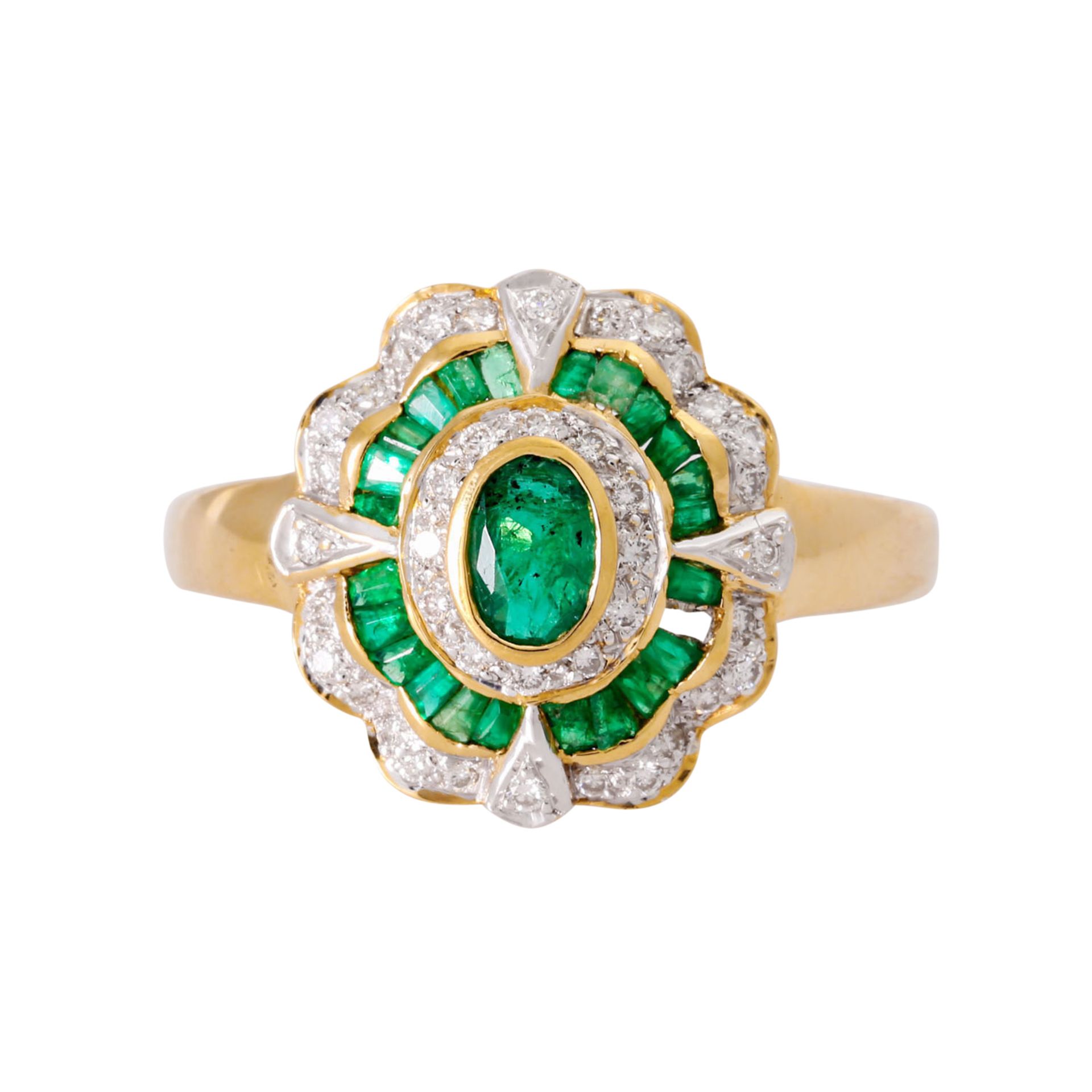 Ring mit Smaragden und Brillanten von zus. ca. 0,15 ct, - Bild 2 aus 3