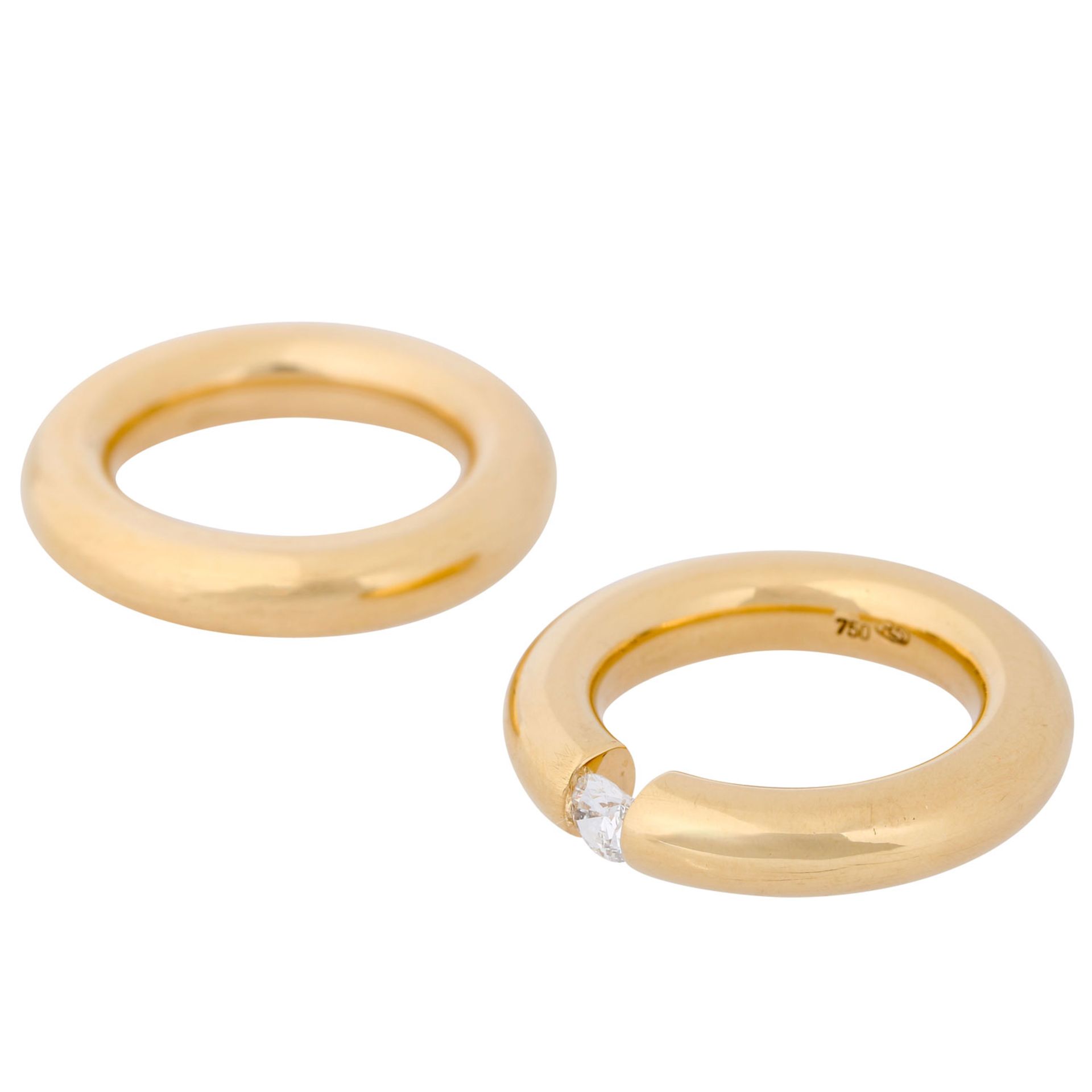 Ringset 2-teilig, davon 1 Spannring mit Brillant ca. 0,3 ct,