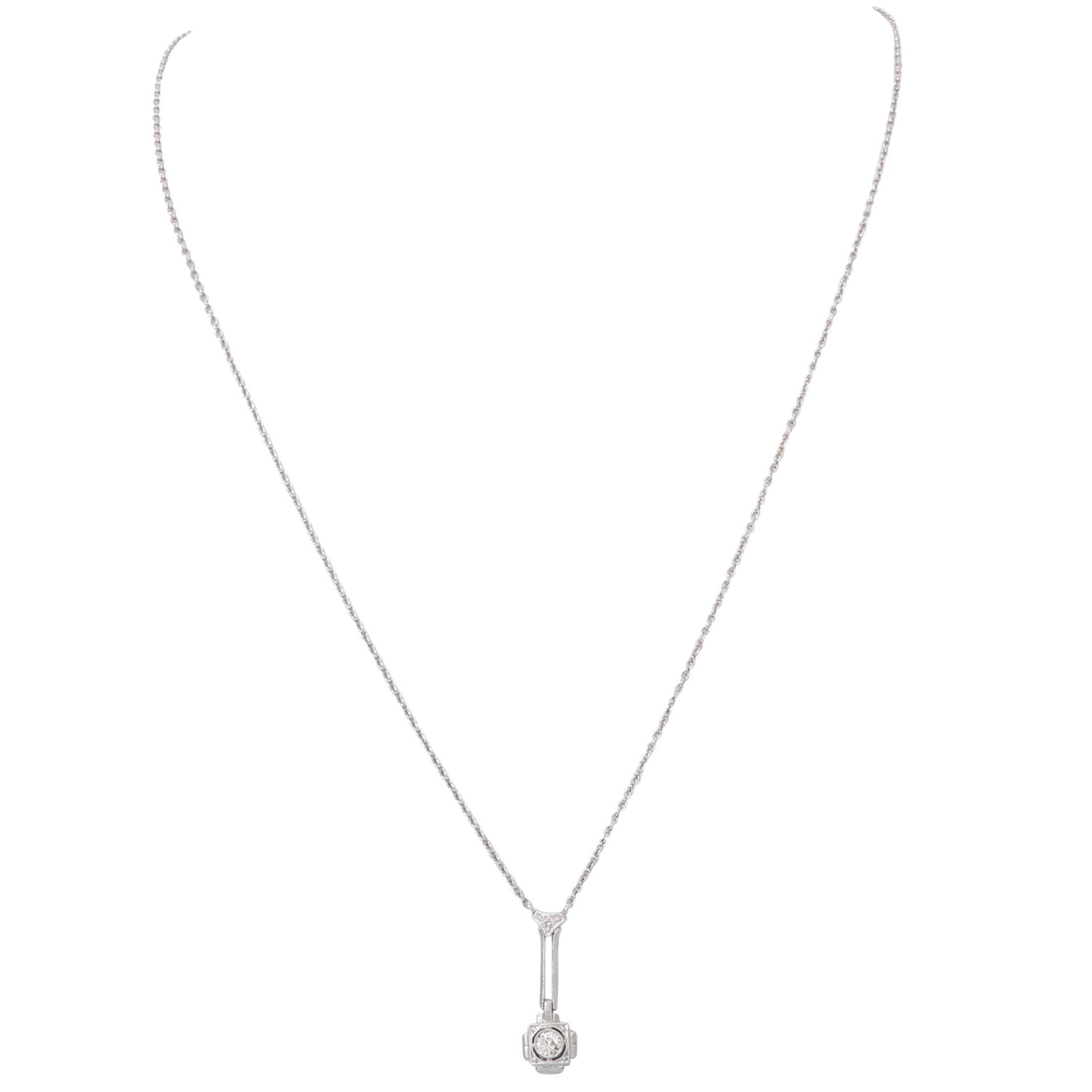 Collier mit Altschliffdiamant ca. 0,18 ct,