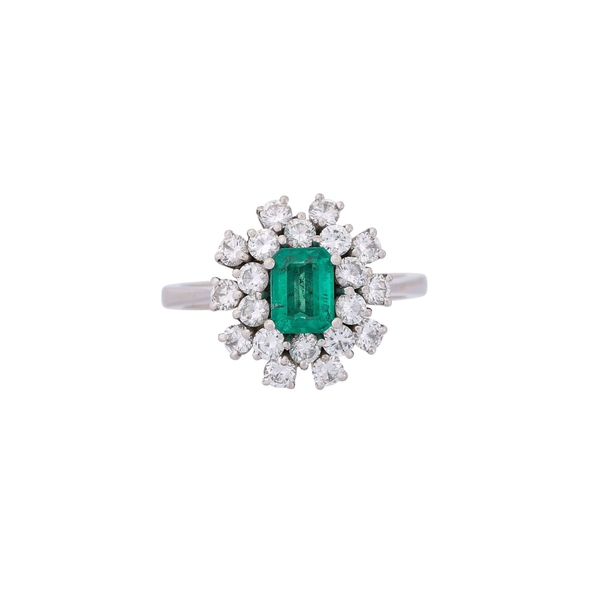 Ring mit Smaragd ca. 0,56 ct umgeben von Brillanten zus. ca. 0,9 ct, - Bild 2 aus 3