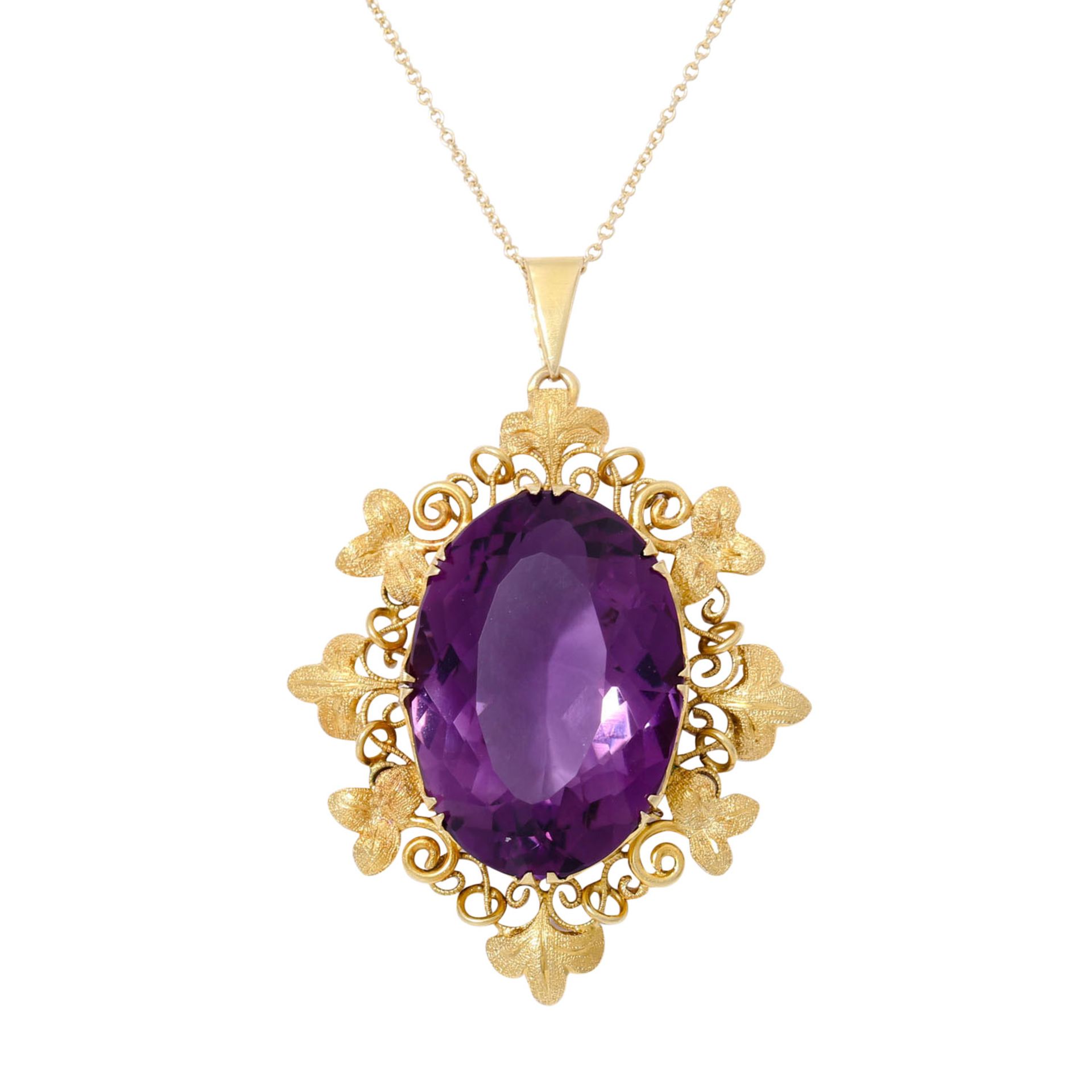 Anhänger mit ovalem Amethyst umkränzt von Weinlaub, - Bild 2 aus 4