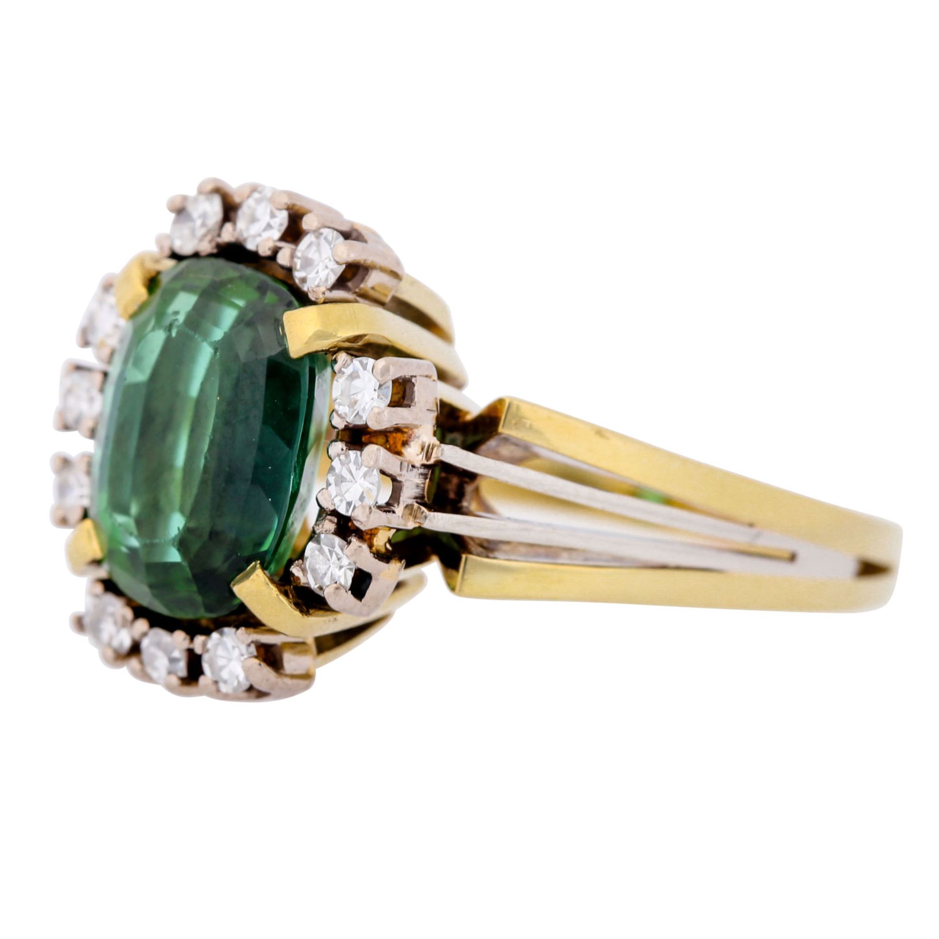 Ring mit blau-grünem Turmalin entouriert von Achtkantdiamanten - Image 3 of 3