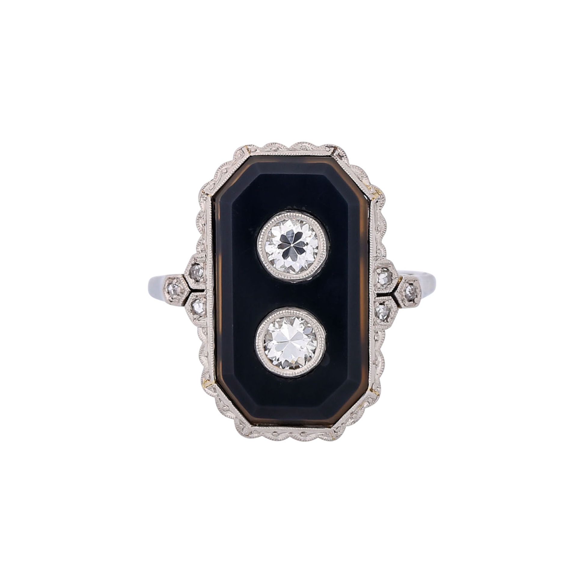 Ring mit Onyxplatte, 2 Altschliffdiamanten zus. ca. 0,35 ct, - Image 2 of 3