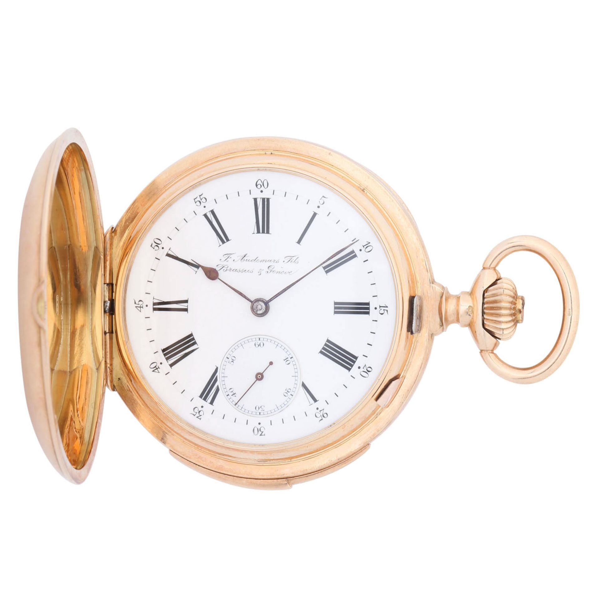 F. AUDEMARS FILS Brassus & Genéve schwere Goldsvonette Taschenuhr mit Minutenrepetition.