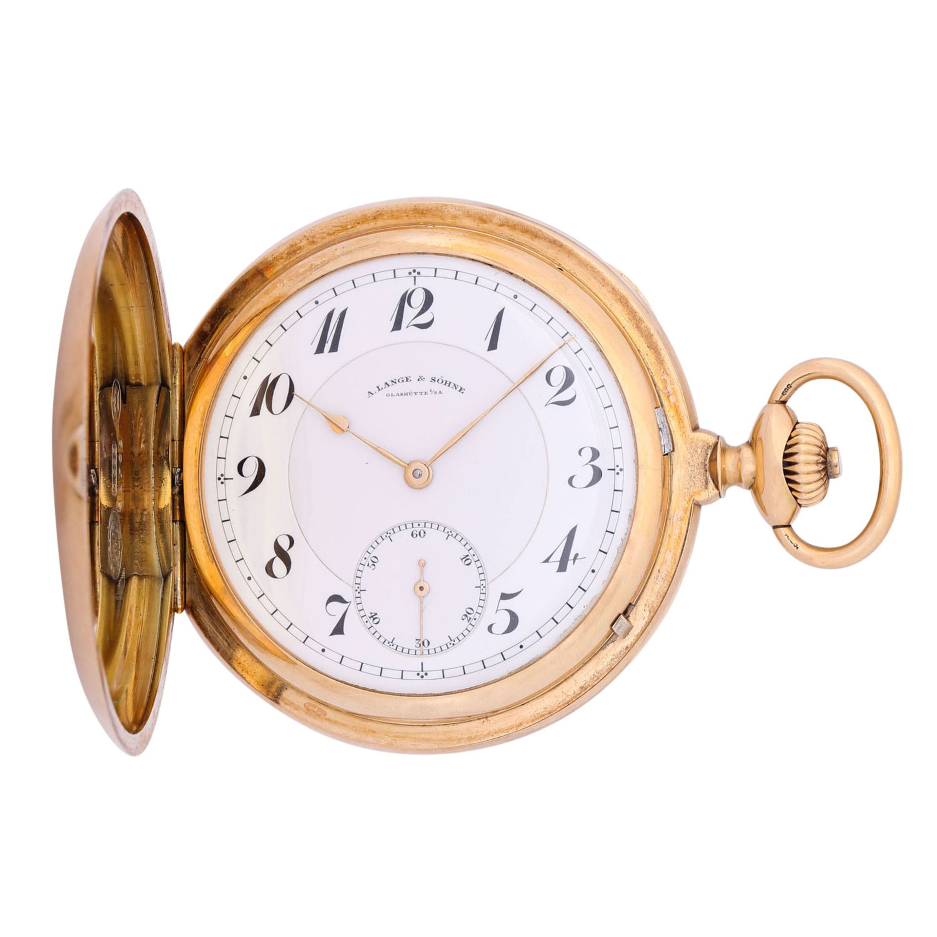 A. LANGE & SÖHNE große, schwere Goldsavonette Taschenuhr.