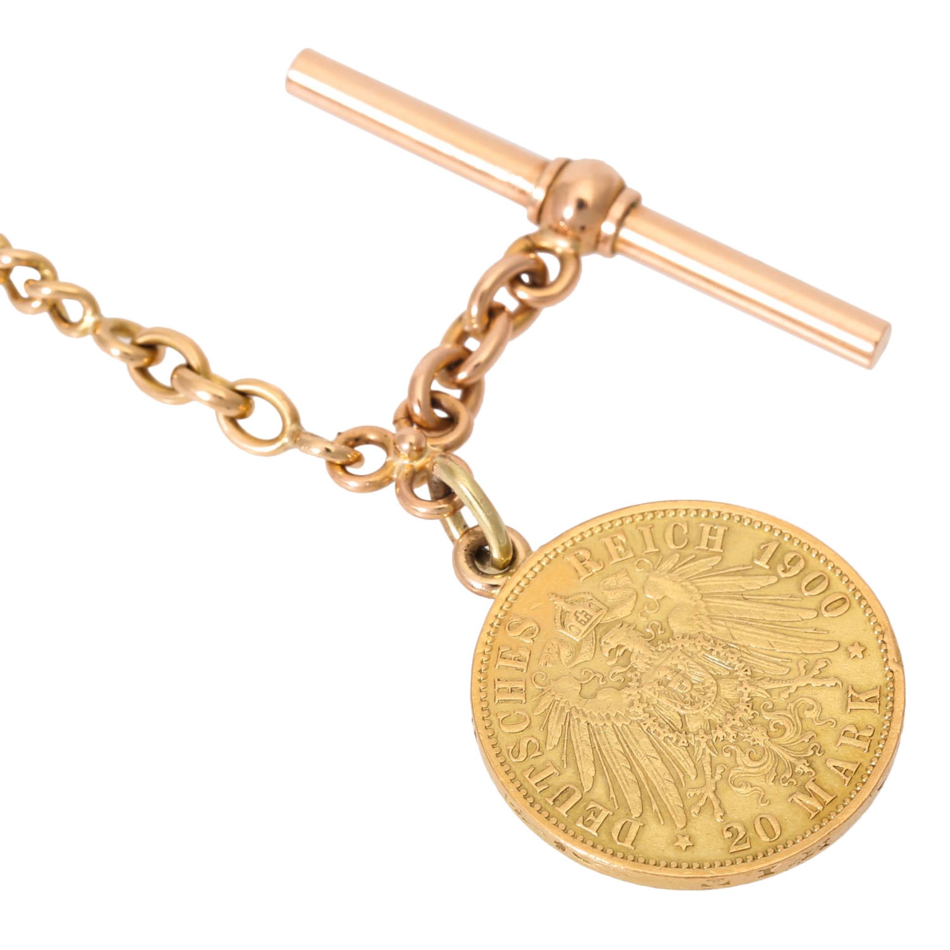 Hochwertige Taschenuhrkette mit Goldmünze "20 Mark Preussen". - Bild 3 aus 5