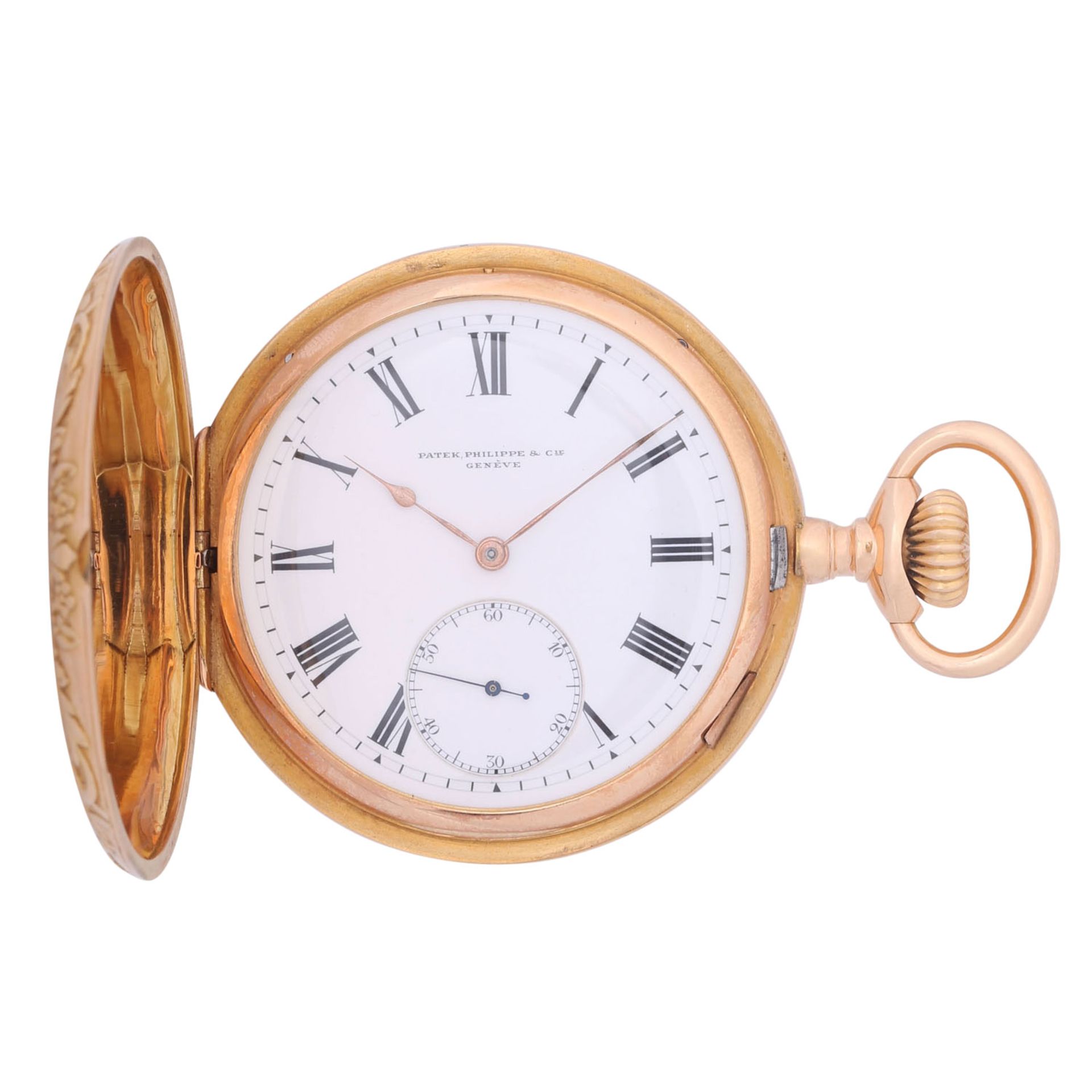 PATEK, PHILIPPE & Cie. große, schwere Goldsavonette Taschenuhr mit Stammbuchauszug.