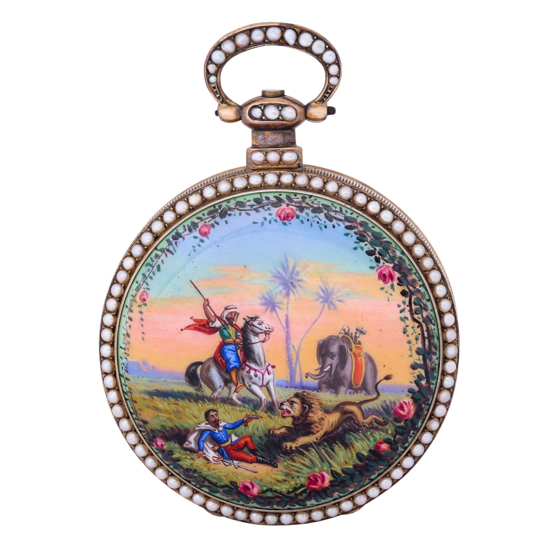 BOVET FLEURIER museale offene Taschenuhr für chinesischen Markt "Löwenjagd". Schweiz, 2. Hälfte 19. - Image 2 of 9