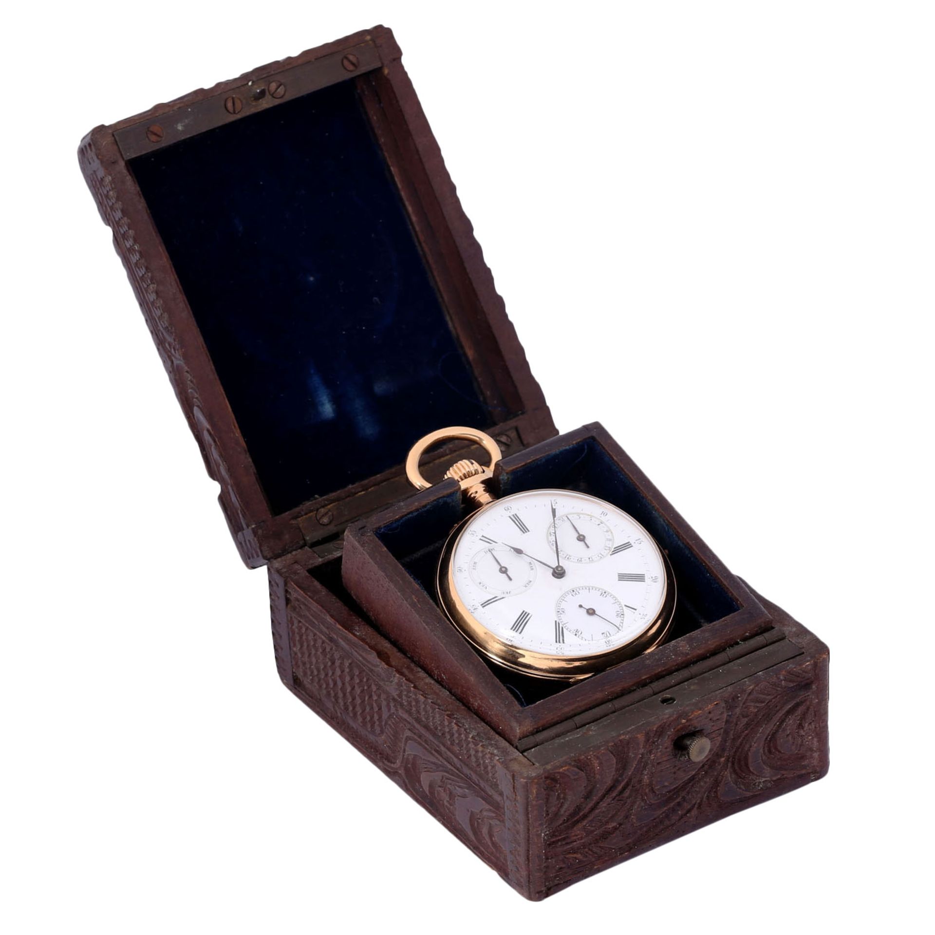 Antike offene Taschenuhr mit Kalender. Hochwertiges Uhrwerk. - Image 10 of 11