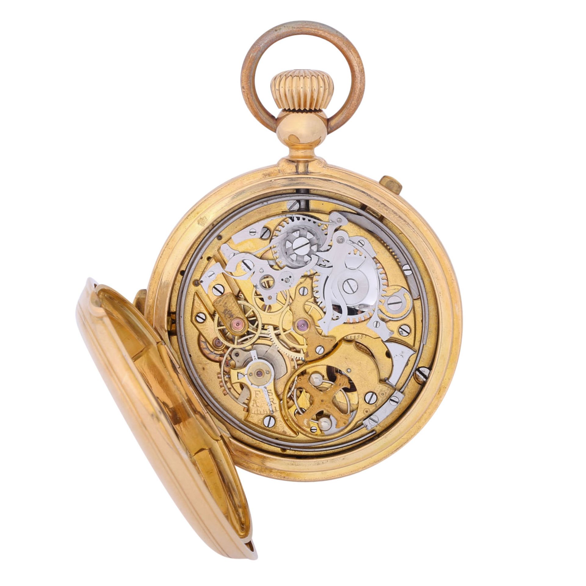 Große, schwere astronomische Goldsavonette Taschenuhr mit Vollkalender, Chronograph und Viertelrepet - Image 5 of 10