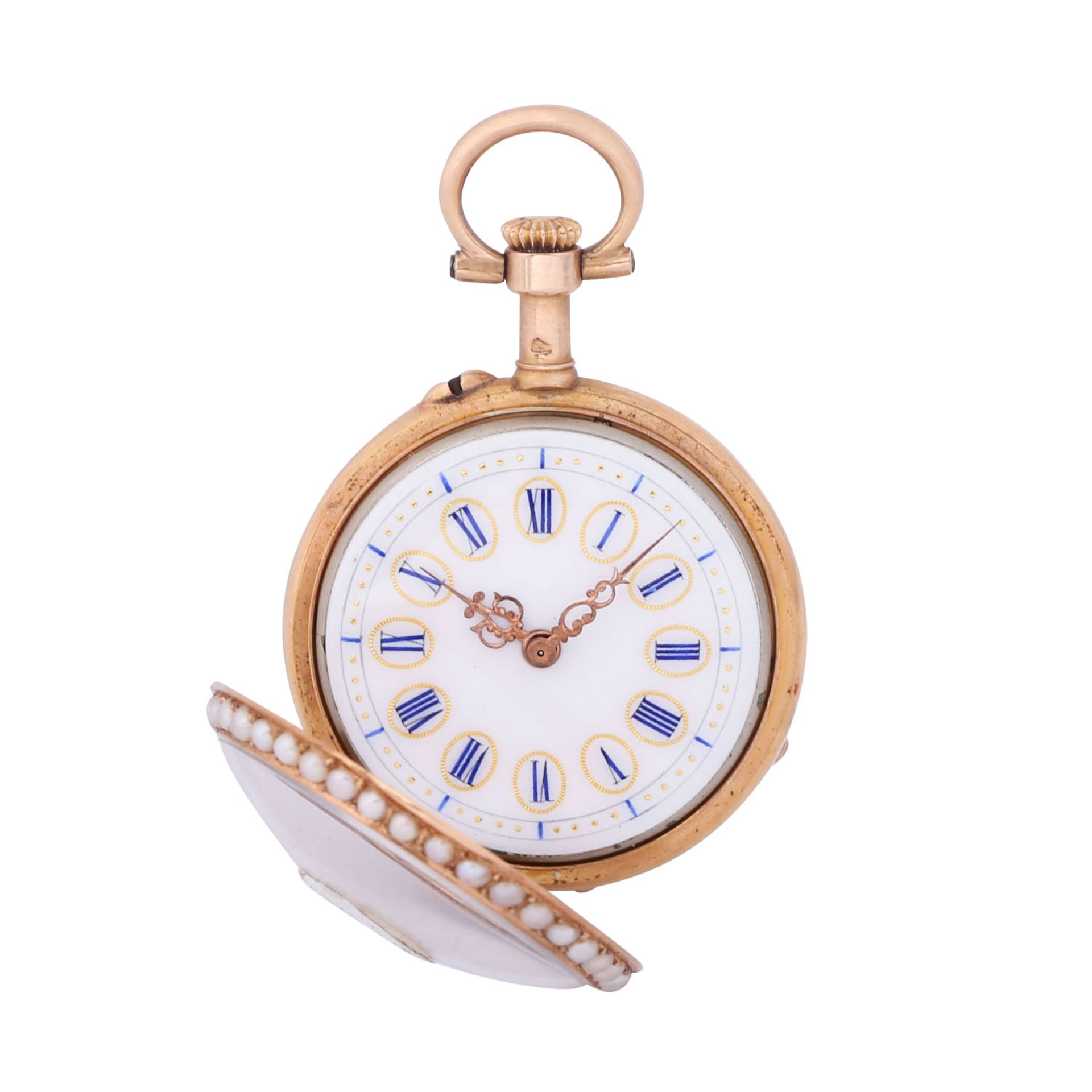 LeCoultre & Co. hochfeine offene Damen Taschenuhr Anhängeuhr mit Lupenmalerei und Emaillierung.