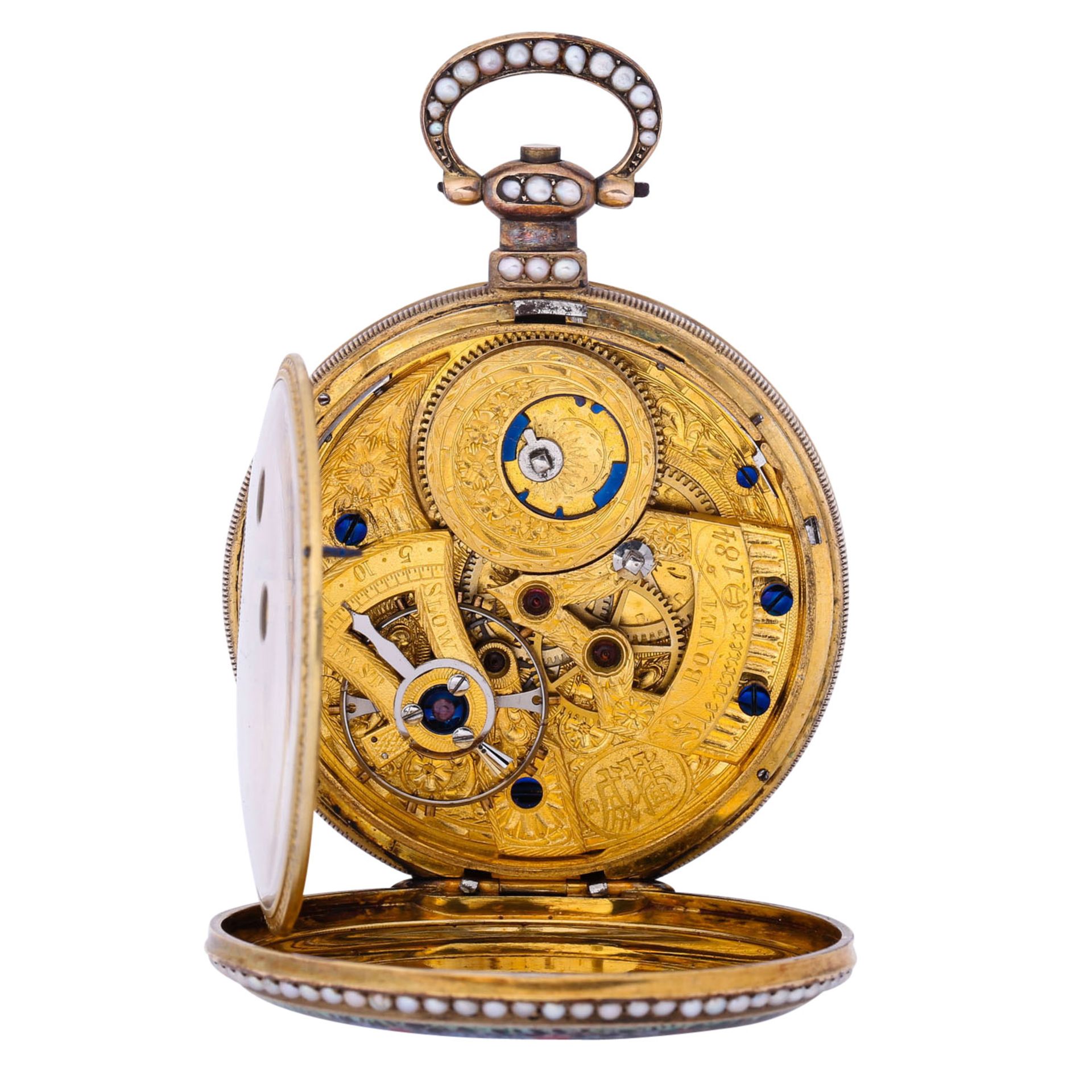 BOVET FLEURIER museale offene Taschenuhr für chinesischen Markt "Löwenjagd". Schweiz, 2. Hälfte 19. - Bild 4 aus 9