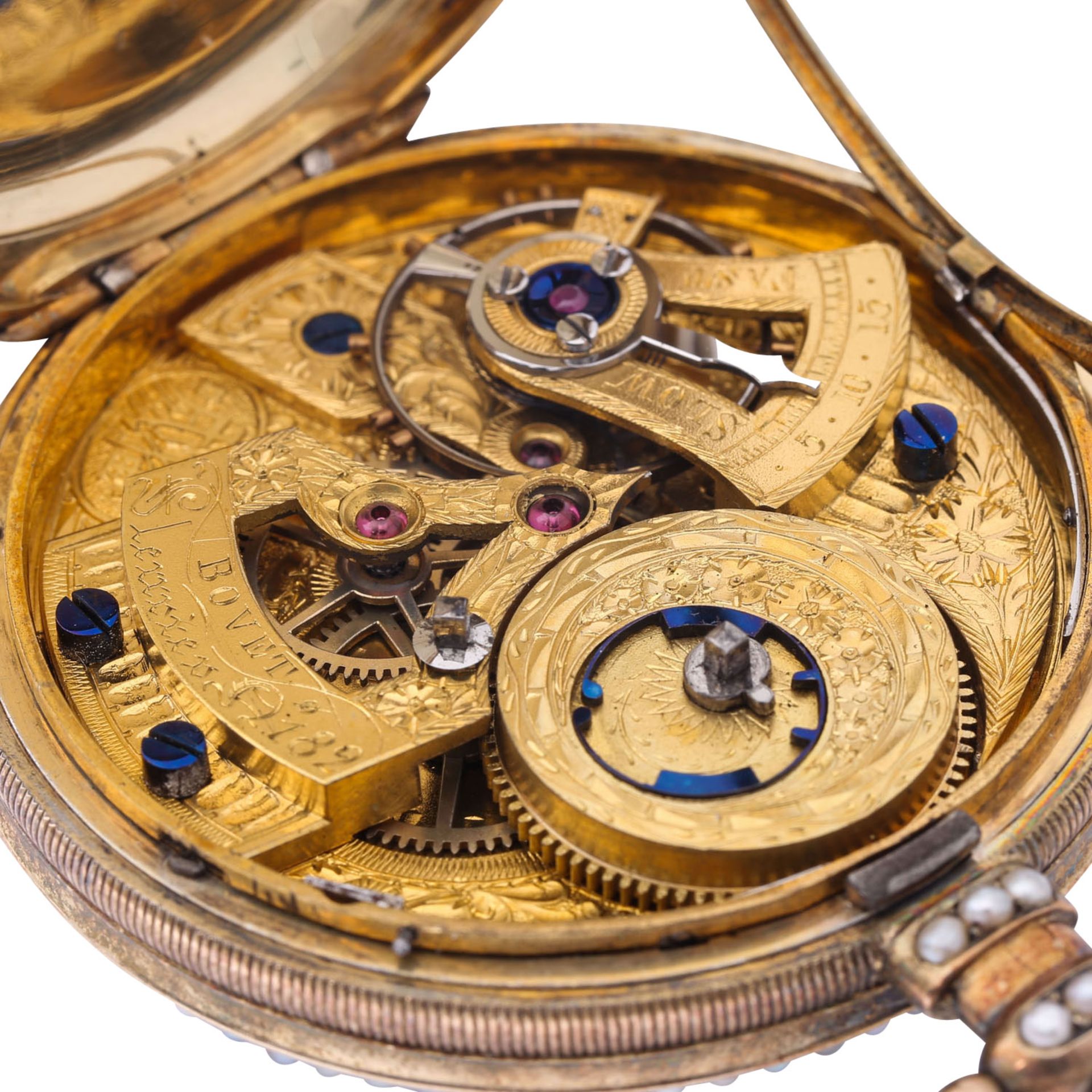 BOVET FLEURIER museale offene Taschenuhr für chinesichen Markt "Tigerjagd". Schweiz, 2. Hälfte 19. J - Image 5 of 7