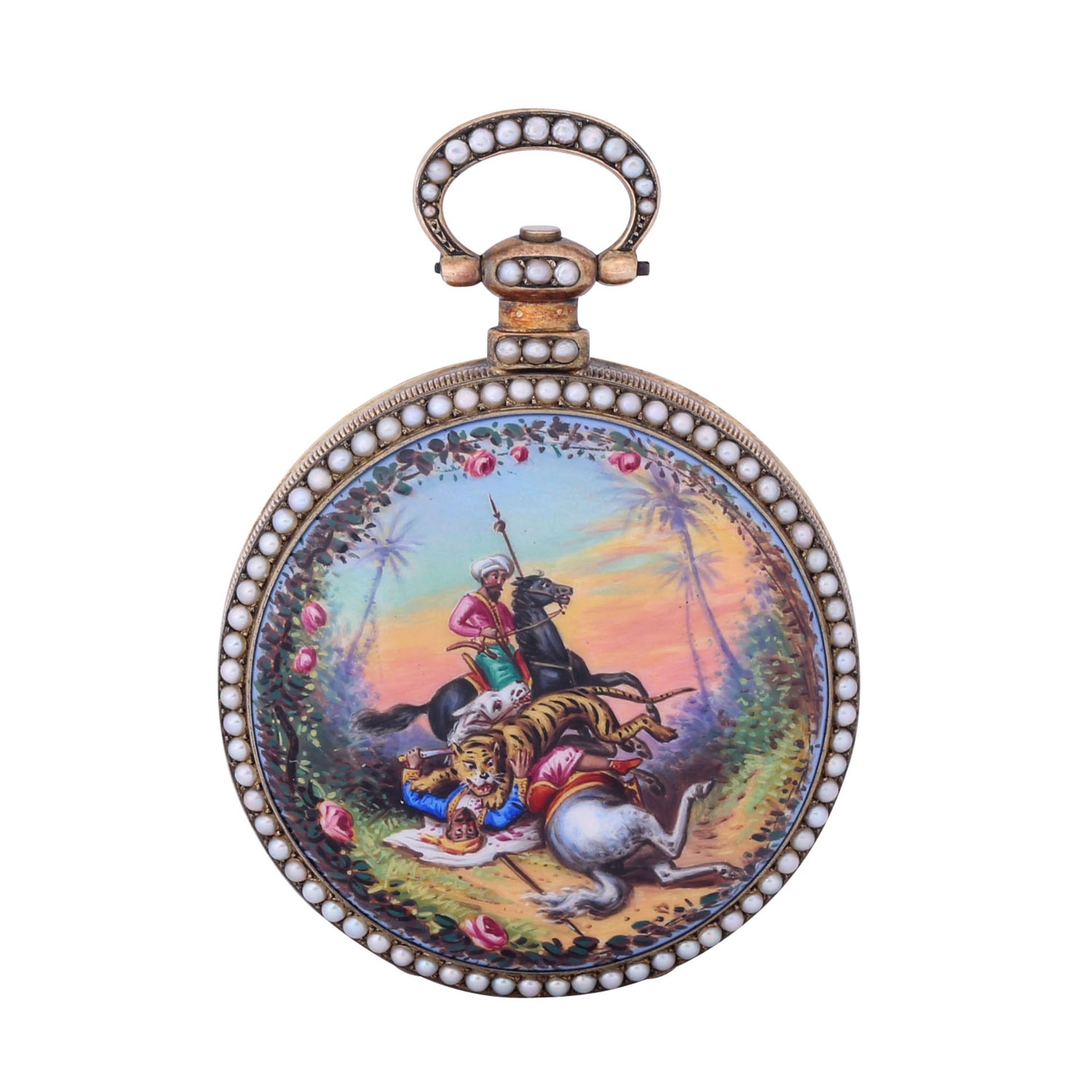 BOVET FLEURIER museale offene Taschenuhr für chinesichen Markt "Tigerjagd". Schweiz, 2. Hälfte 19. J - Image 2 of 7