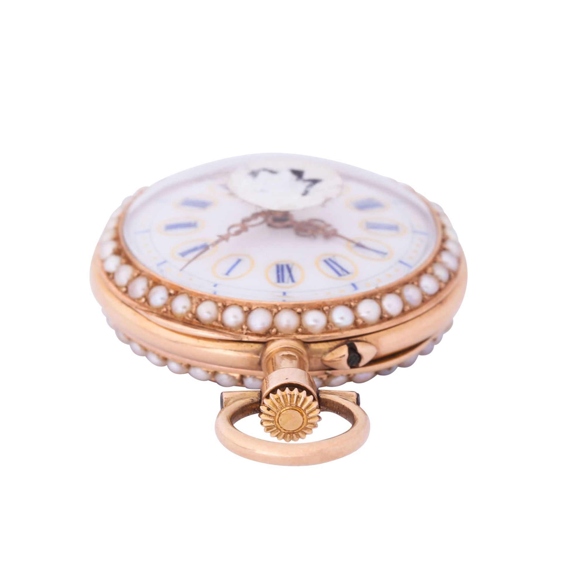 LeCoultre & Co. hochfeine offene Damen Taschenuhr Anhängeuhr mit Lupenmalerei und Emaillierung. - Image 9 of 10